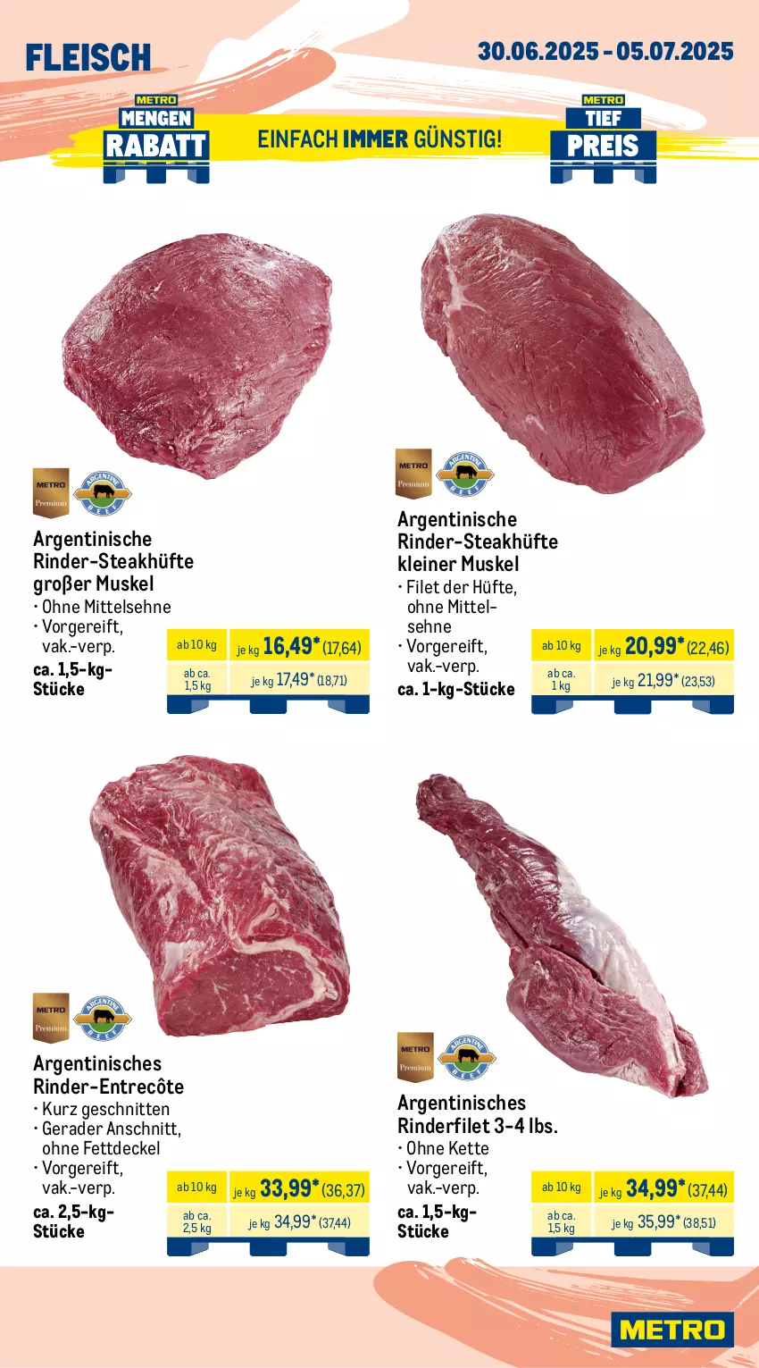 Aktueller Prospekt Metro - Wochen-Angebote Gastro - von 30.06 bis 05.07.2025 - strona 4 - produkty: Abtei, angebot, angebote, aqua, decke, Deckel, eis, entrecôte, filet, fisch, fische, Fischer, fischtheke, fleisch, frischfisch, Kette, lachs, lachsfilet, leine, Metro, reis, Ria, rind, rinder, rinderfilet, Rotbarsch, rotbarschfilet, rwe, Schere, schnitten, steak, steakhüfte, teppich, thunfisch, Ti, tiefpreis, Wild