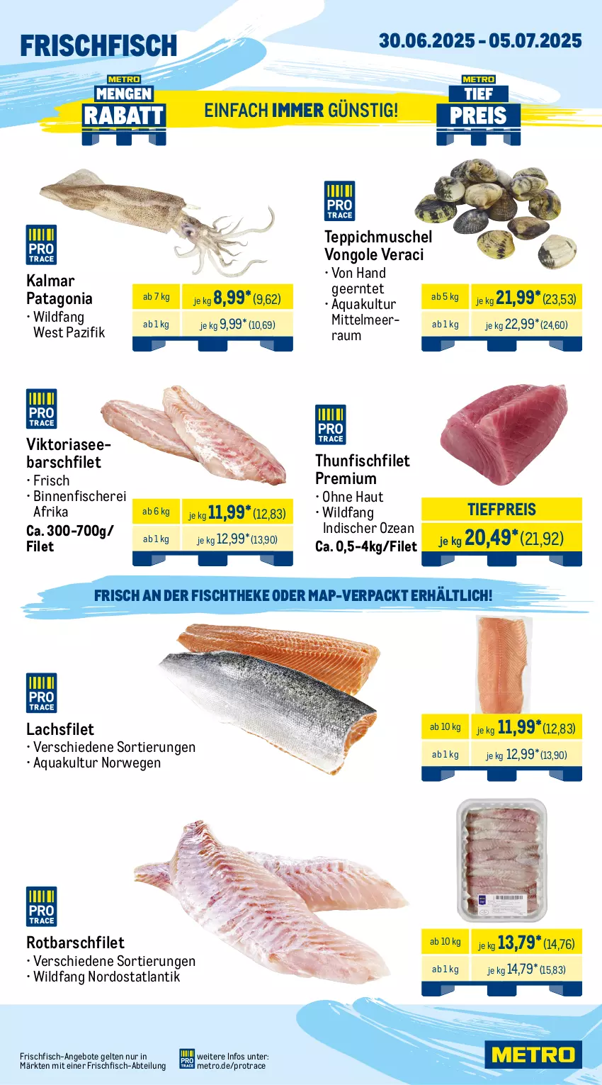 Aktueller Prospekt Metro - Wochen-Angebote Gastro - von 30.06 bis 05.07.2025 - strona 5 - produkty: Abtei, angebot, angebote, aqua, decke, Deckel, eis, entrecôte, filet, fisch, fische, Fischer, fischtheke, fleisch, frischfisch, Kette, lachs, lachsfilet, leine, Metro, reis, Ria, rind, rinder, rinderfilet, Rotbarsch, rotbarschfilet, rwe, Schere, schnitten, steak, steakhüfte, teppich, thunfisch, Ti, tiefpreis, Wild