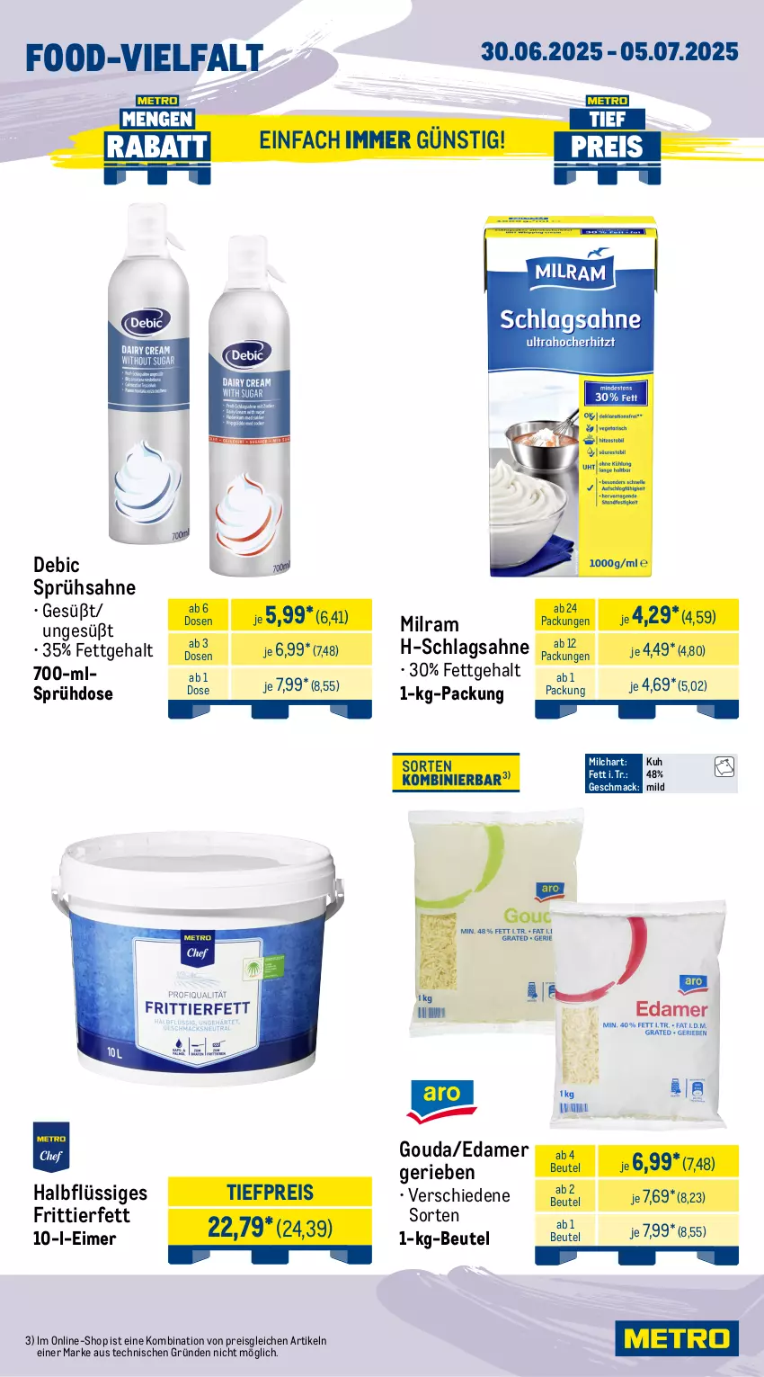 Aktueller Prospekt Metro - Wochen-Angebote Gastro - von 30.06 bis 05.07.2025 - strona 9 - produkty: beutel, edamer, eimer, eis, Gemüsezwiebel, gouda, mac, milch, milram, möhren, obst, reis, sac, sahne, salat, salatherzen, schlagsahne, Ti, tiefpreis, zucchini, zwiebel, zwiebeln
