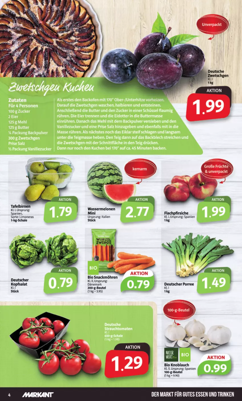 Aktueller Prospekt Markant - Prospekte - von 31.07 bis 05.08.2023 - strona 4 - produkty: beutel, bio, Birnen, gutes essen, HP, knoblauch, limo, melone, melonen, möhren, pfirsich, pfirsiche, Schal, Schale, snack, tafelbirnen, Ti, wasser, wassermelone, wassermelonen