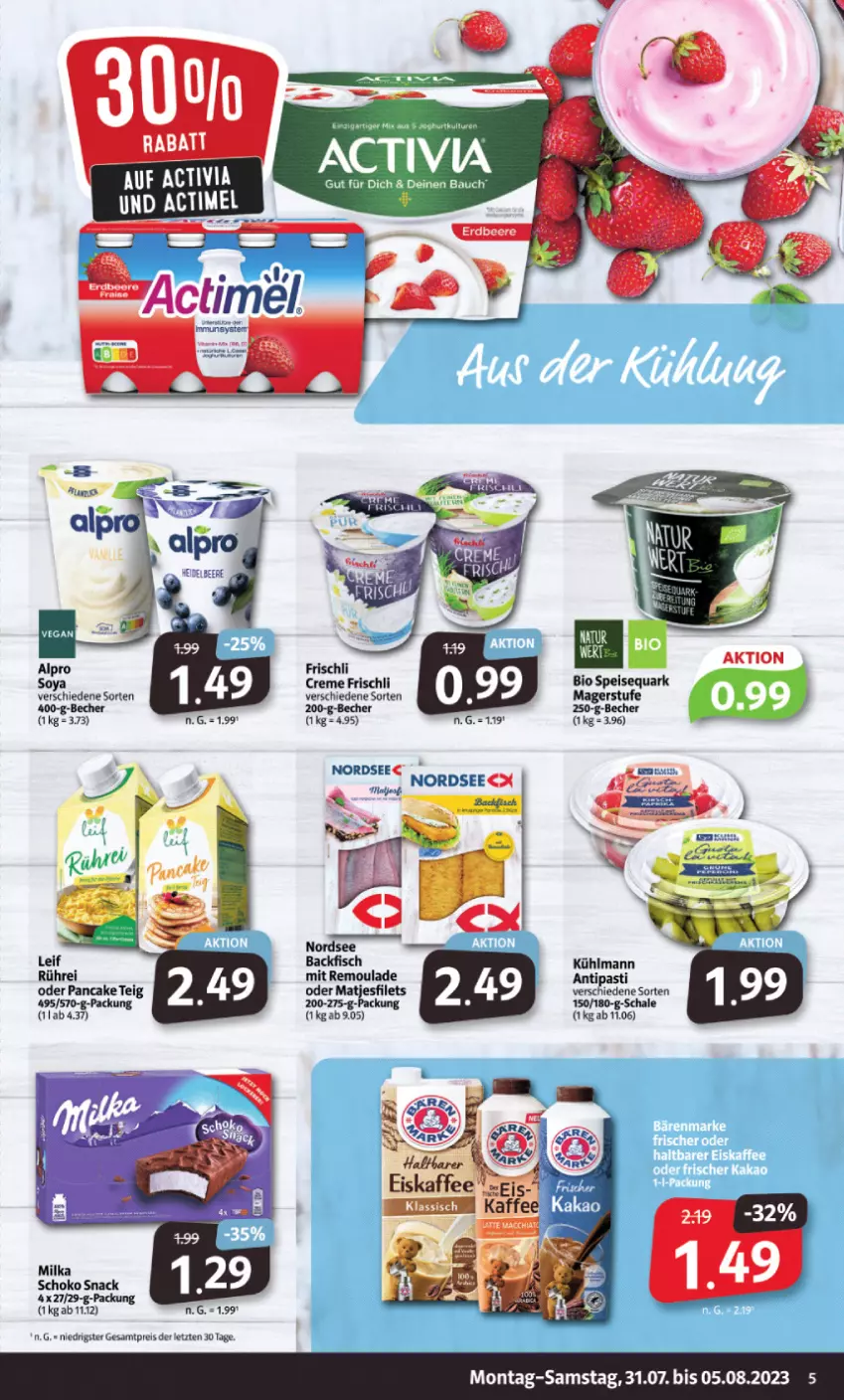 Aktueller Prospekt Markant - Prospekte - von 31.07 bis 05.08.2023 - strona 5 - produkty: actimel, alpro, antipasti, asti, Becher, beere, bio, creme, eis, filet, filets, frischli, heidelbeere, kühlmann, matjes, Matjesfilet, matjesfilets, milka, Nordsee, quark, reis, remoulade, Schal, Schale, schoko, snack, speisequark, Ti, ZTE