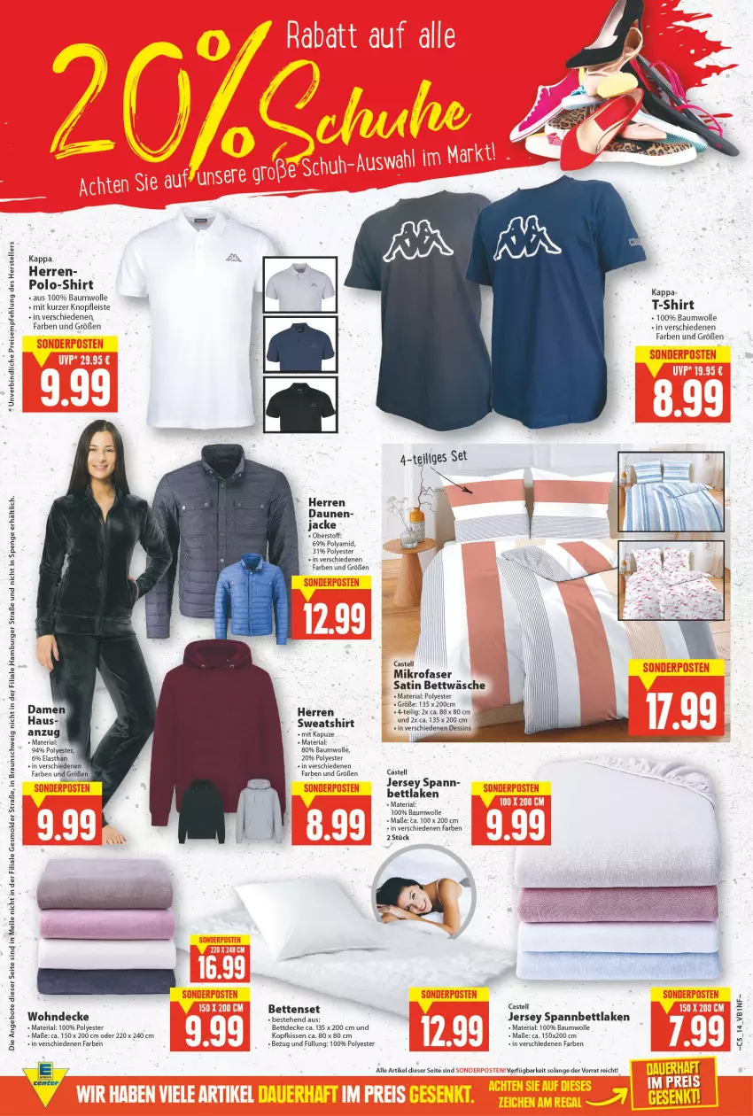 Aktueller Prospekt E Center - Angebote der Woche - von 31.01 bis 05.02.2022 - strona 14 - produkty: angebot, angebote, Bau, baumwolle, bett, Betten, bettwäsche, braun, burger, decke, eis, elle, hamburger, Jacke, jersey spannbettlaken, kappa, kissen, kopfkissen, mikrofaser, Polo-Shirt, reis, Ria, shirt, spannbettlaken, Sweatshirt, T-Shirt, teller, Ti, wolle