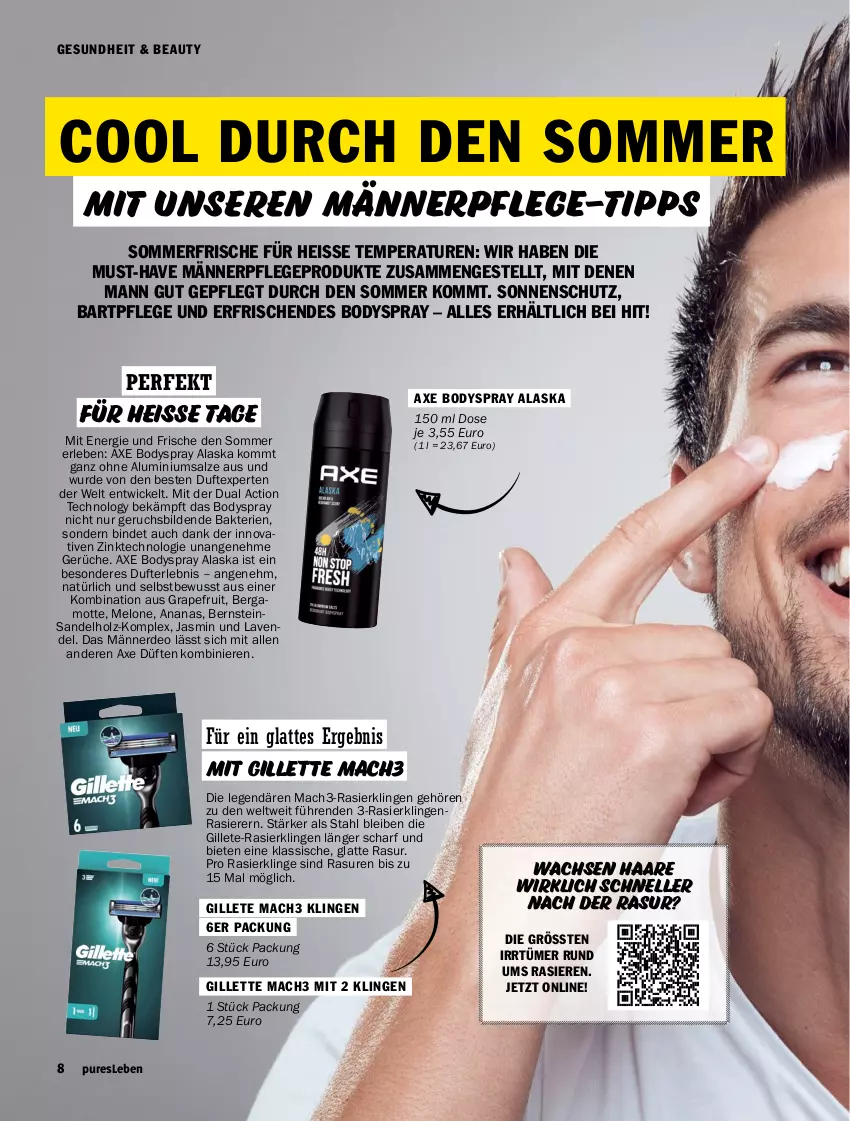 Aktueller Prospekt Hit - Prospekte - von 02.07 bis 31.12.2023 - strona 8 - produkty: ananas, axe, Bergamotte, body, bodyspray, deo, eis, elle, erde, Gesundheit, gillette, grapefruit, Holz, latte, lavendel, mac, mach3, melone, rasierer, Rasierklinge, rasierklingen, salz, sonnenschutz, Ti, WICK