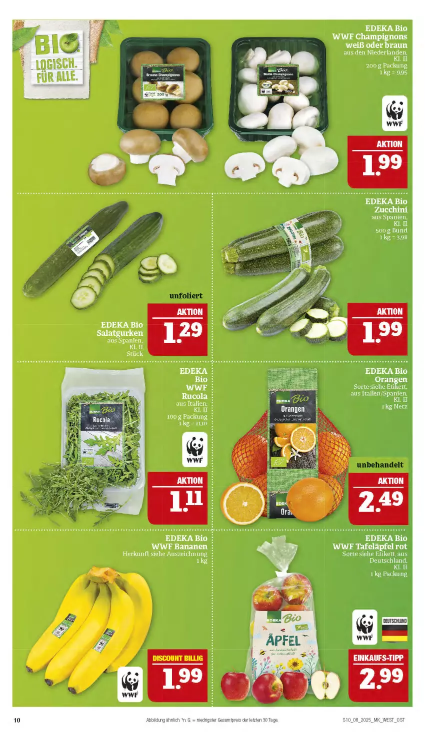 Aktueller Prospekt Marktkauf - Prospekt - von 16.02 bis 22.02.2025 - strona 10 - produkty: banane, bananen, bio, champignon, champignons, cola, deka, edeka bio, gurke, gurken, rucola, salat, Salatgurke, salatgurken, tafeläpfel, Ti