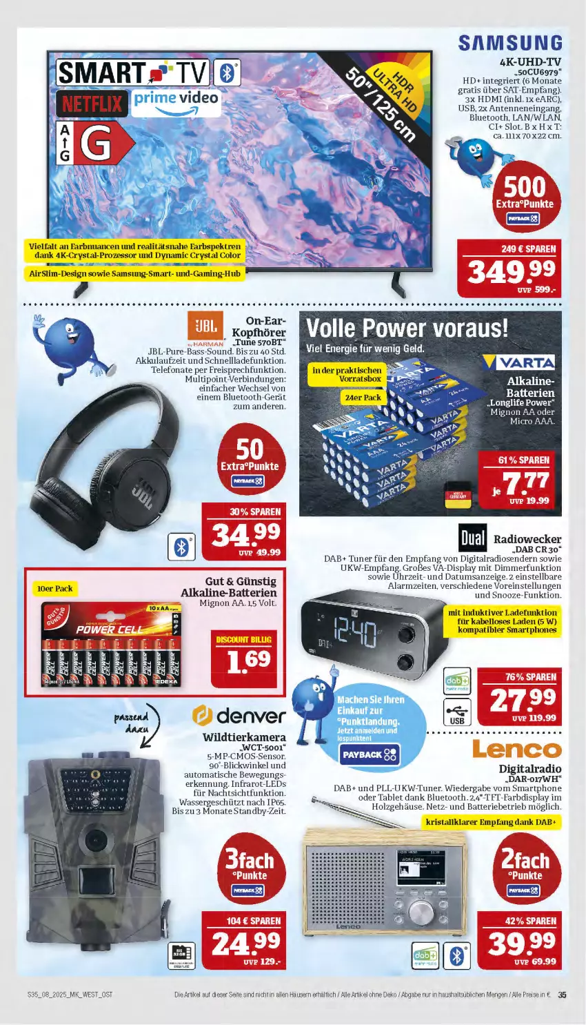 Aktueller Prospekt Marktkauf - Prospekt - von 16.02 bis 22.02.2025 - strona 35 - produkty: akku, auto, batterie, batterien, cmos-sensor, deo, dimmer, eis, HDMI, Holz, jbl, kamera, kopfhörer, leds, longlife, Nuance, Radio, reis, Samsung, schnellladefunktion, smart tv, smartphone, smartphones, tablet, tee, telefon, tft-farbdisplay, Ti, tisch, tuner, uhd, UHD-TV, uhr, usb, varta, wasser, weck, Wild