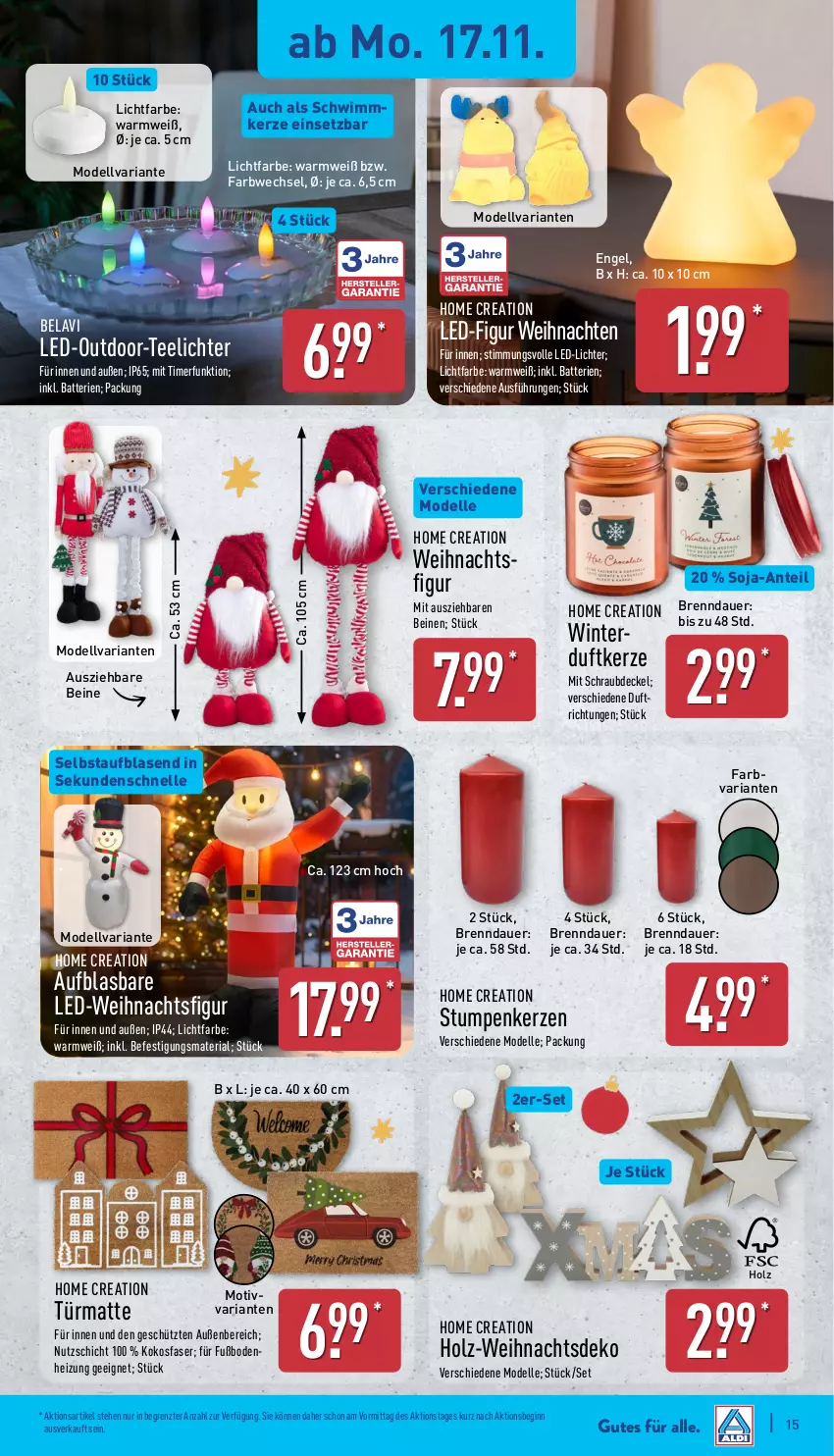 Aktueller Prospekt Aldi Nord - Von Montag - von 17.11 bis 22.11.2025 - strona 15 - produkty: auer, batterie, batterien, decke, Deckel, dell, Duftkerze, elle, Engel, gin, Holz, kerze, kokos, led-licht, Mode, Ria, soja, tee, Teelicht, teelichte, Ti, timer, weihnachten, Weihnachtsfigur, ZTE