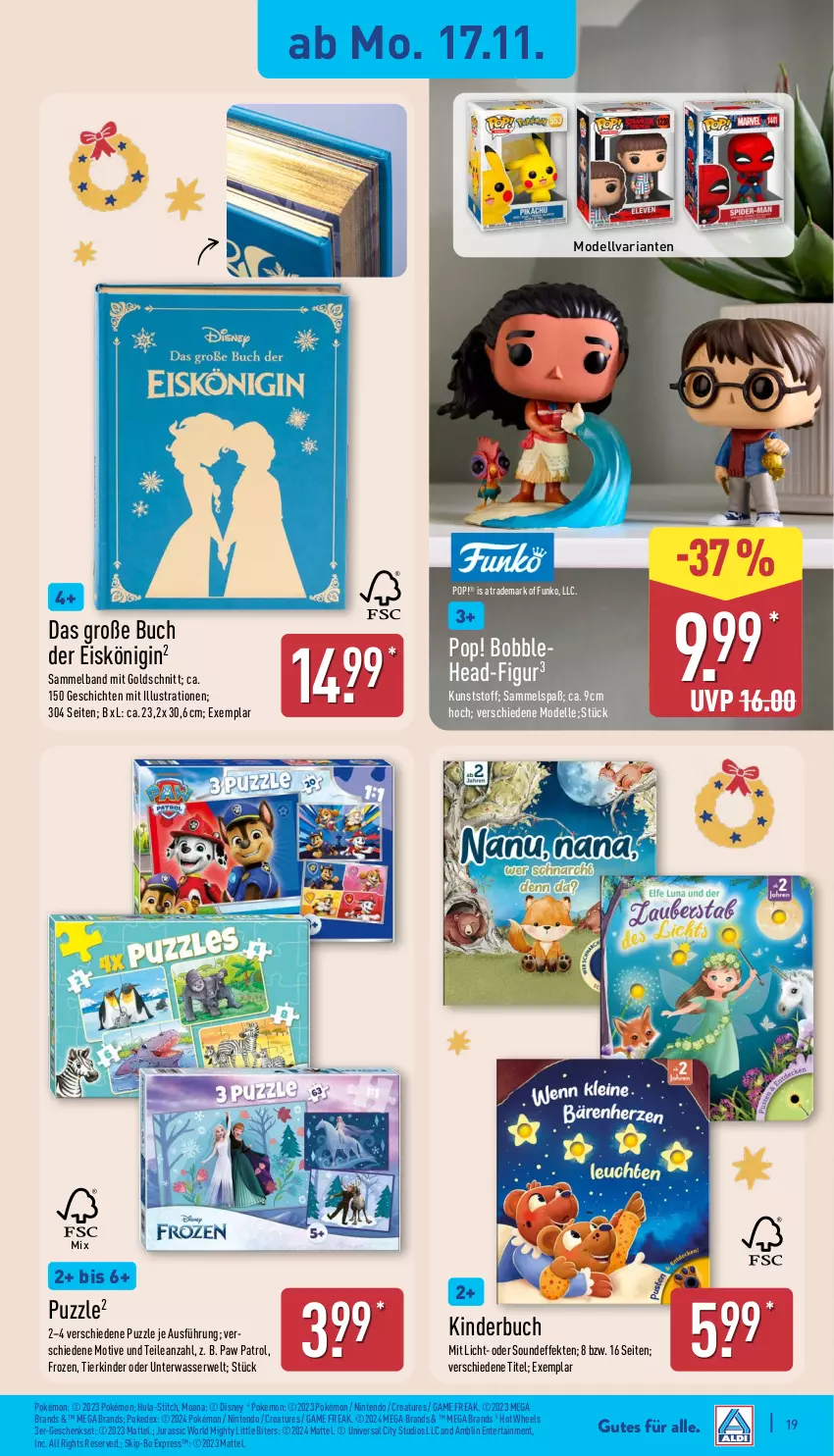 Aktueller Prospekt Aldi Nord - Von Montag - von 17.11 bis 22.11.2025 - strona 19 - produkty: buch, dell, disney, eis, Eiskönigin, elle, ente, geschenkset, gin, Hot Wheels, Jura, Kinder, Kinderbuch, Mattel, Mode, nintendo, Paw Patrol, Puzzle, Ria, Ti, wasser