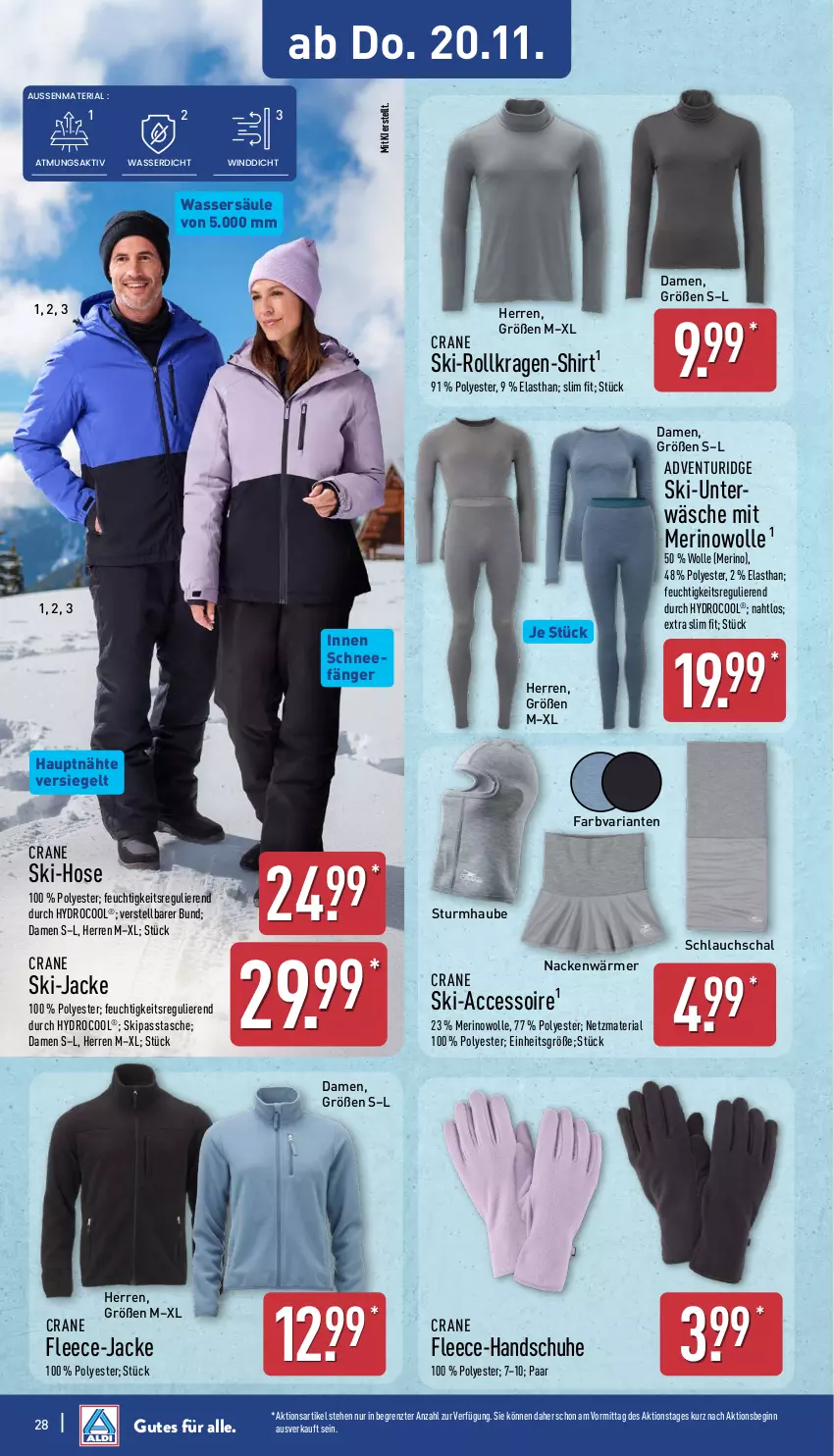 Aktueller Prospekt Aldi Nord - Von Montag - von 17.11 bis 22.11.2025 - strona 28 - produkty: ACC, gin, handschuhe, hose, Jacke, Ria, Schal, schlauch, schuhe, shirt, Tasche, Ti, Unterwäsche, wasser, wolle, ZTE
