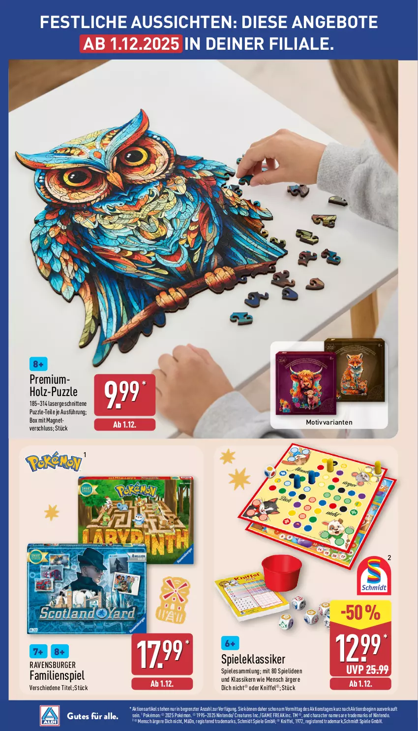 Aktueller Prospekt Aldi Nord - Von Montag - von 17.11 bis 22.11.2025 - strona 39 - produkty: angebot, angebote, burger, Familienspiel, gin, Holz, Holz-Puzzle, nintendo, Puzzle, ravensburger, Ria, schnitten, Spiele, Ti, ZTE