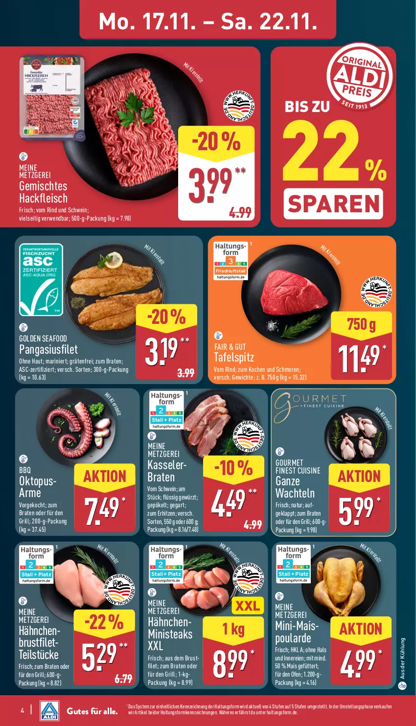Aktueller Prospekt Aldi Nord - Von Montag - von 17.11 bis 22.11.2025 - strona 4 - produkty: braten, brustfilet, eis, filet, fleisch, gewürz, grill, hackfleisch, hähnchenbrust, hähnchenbrustfilet, kasseler, Kasselerbraten, mais, natur, Ofen, Pangasius, rind, rwe, schwein, steak, steaks, tafelspitz, Ti, wein