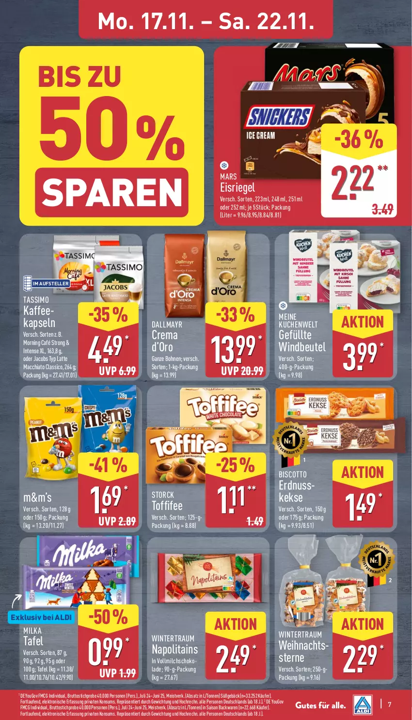 Aktueller Prospekt Aldi Nord - Von Montag - von 17.11 bis 22.11.2025 - strona 7 - produkty: ACC, aldi, backwaren, beutel, biscotto, bohne, bohnen, brut, chia, classico, dallmayr, eis, Eisriegel, Elektro, elle, erdnuss, HP, jacobs, kaffee, kaffeekapseln, keks, kekse, kuchen, latte, latte macchiato, Laufen, mac, macchiato, mars, milch, milka, nuss, oder jacobs, riegel, schoko, schokolade, sim, storck, tassimo, teller, Ti, toffifee, vollmilch, Weihnachtsstern, Windbeutel, Yo