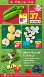 Gazetka promocyjna Aldi Nord - Von Montag - Gazetka - ważna od 22.11 do 22.11.2025 - strona 30 - produkty: bio, braten, champignon, champignons, gin, gurke, gurken, mini-gurken, Nashi, pfanne, pfannen, Schal, Schale, Ti, trolli, ZTE, zucchini