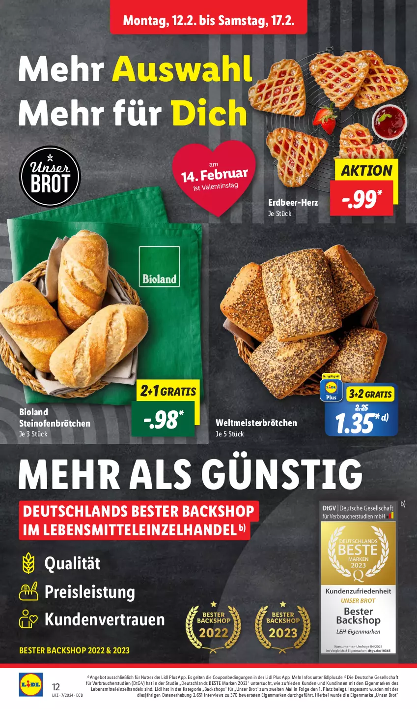 Aktueller Prospekt Lidl - Aktionsprospekt - von 12.02 bis 17.02.2024 - strona 16 - produkty: angebot, bio, bioland, brot, brötchen, coupon, eis, lebensmittel, LG, Meister, Ofen, Rauch, reis, steinofen, Ti