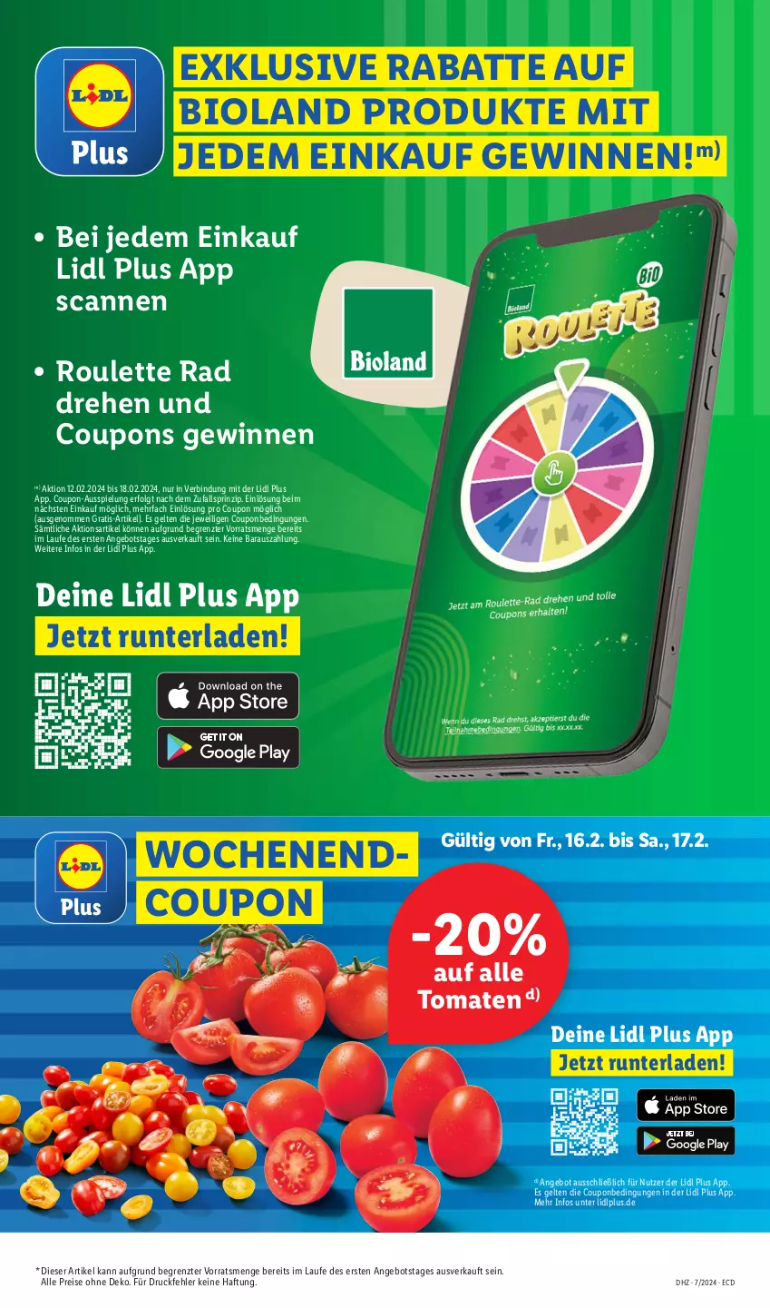 Aktueller Prospekt Lidl - Aktionsprospekt - von 12.02 bis 17.02.2024 - strona 19 - produkty: angebot, bio, bioland, coupon, coupons, eis, LG, reis, Ti, tomate, tomaten, ZTE