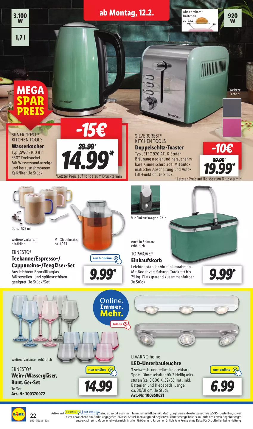 Aktueller Prospekt Lidl - Aktionsprospekt - von 12.02 bis 17.02.2024 - strona 28 - produkty: angebot, auto, batterie, batterien, Bau, brötchen, brötchenaufsatz, Cap, cappuccino, cin, dell, einkaufskorb, eis, elle, ernesto, espresso, Gläser, Kocher, korb, kraft, Leuchte, mikrowelle, Mode, ndk, reis, Ria, Schal, Schale, silvercrest, tee, teekanne, Ti, tisch, toast, toaster, wasser, wasserkocher, wein, ZTE