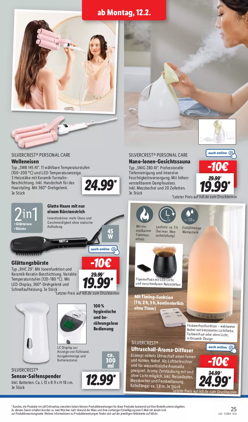 Aktueller Prospekt Lidl - Aktionsprospekt - von 12.02 bis 17.02.2024 - strona 31 - produkty: adapter, batterie, batterien, Becher, bürste, bürsten, Diffuser, eis, elle, fernbedienung, lamm, latte, Luftbefeuchter, Messbecher, Persona, Pfau, Reinigung, reis, Ria, Schal, Seife, seifenspender, silvercrest, Ti, timer, tisch, wasser, weck, ZTE