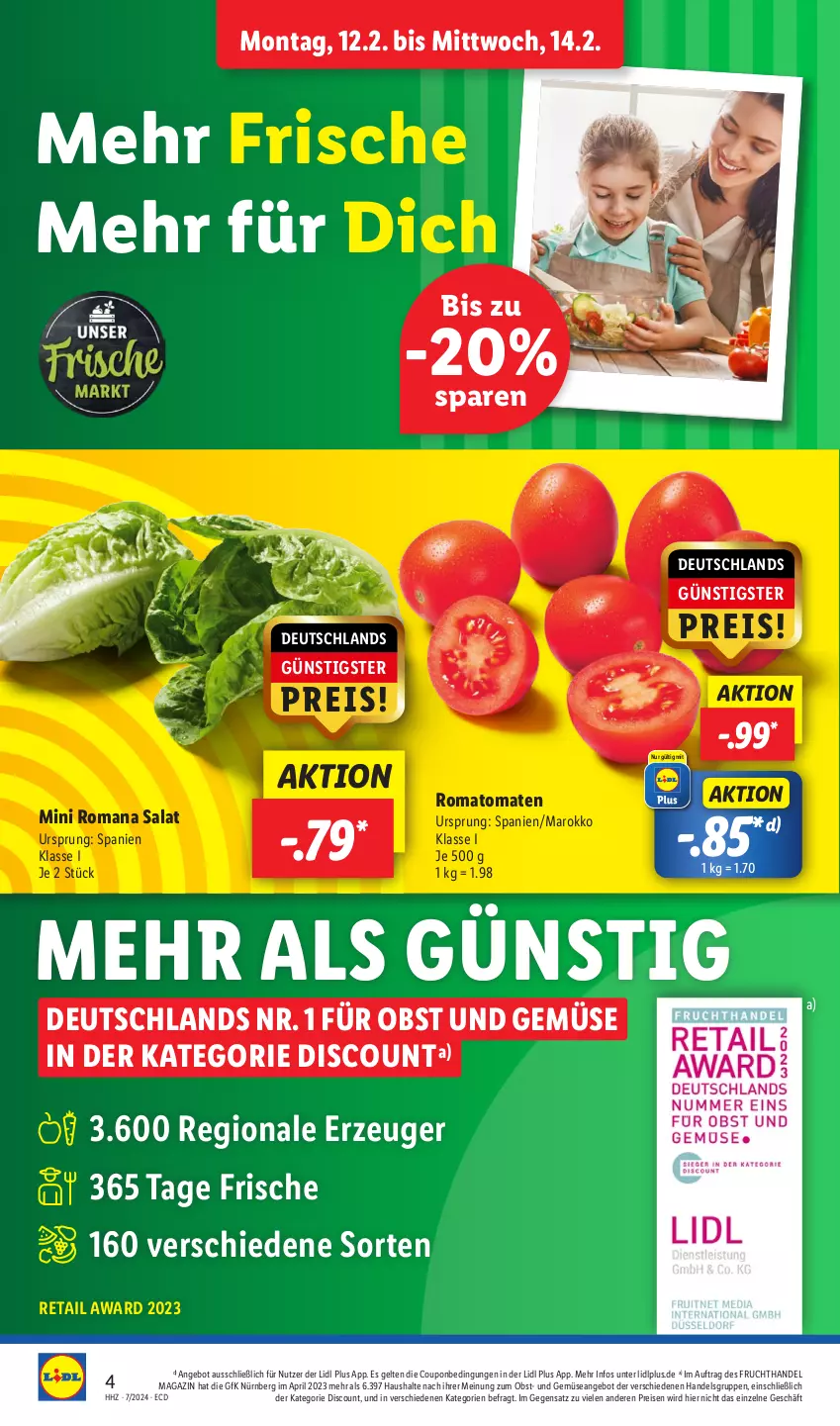 Aktueller Prospekt Lidl - Aktionsprospekt - von 12.02 bis 17.02.2024 - strona 4 - produkty: angebot, coupon, discount, eis, frucht, magazin, obst, Obst und Gemüse, pril, reis, Romatomaten, salat, Ti, tomate, tomaten, und gemüse