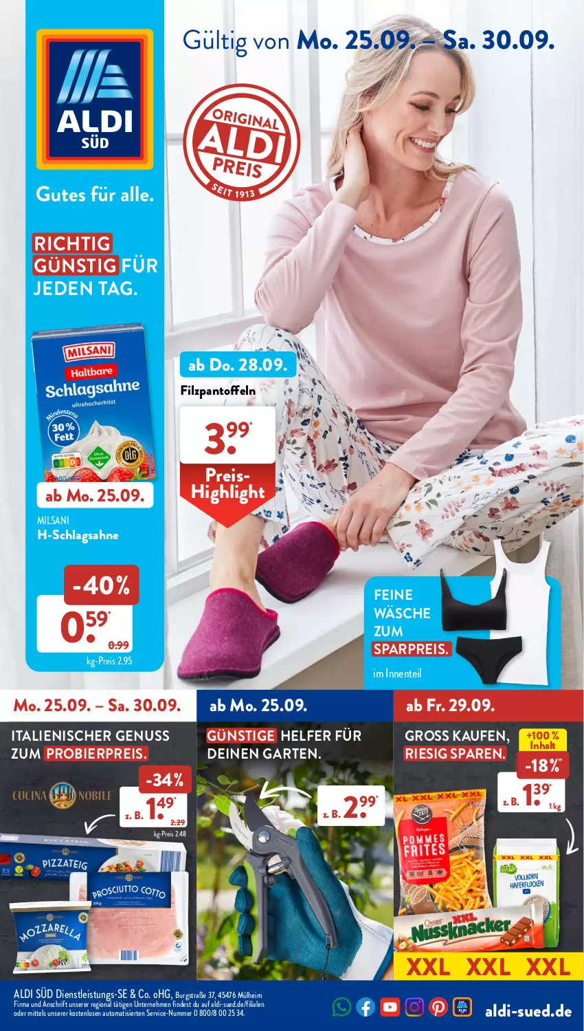 Aktueller Prospekt AldiSud - NÄCHSTE WOCHE - von 25.09 bis 30.09.2023 - strona 1 - produkty: aldi, auto, bier, eis, Garten, nuss, Pantoffeln, reis, sahne, schlagsahne, Ti