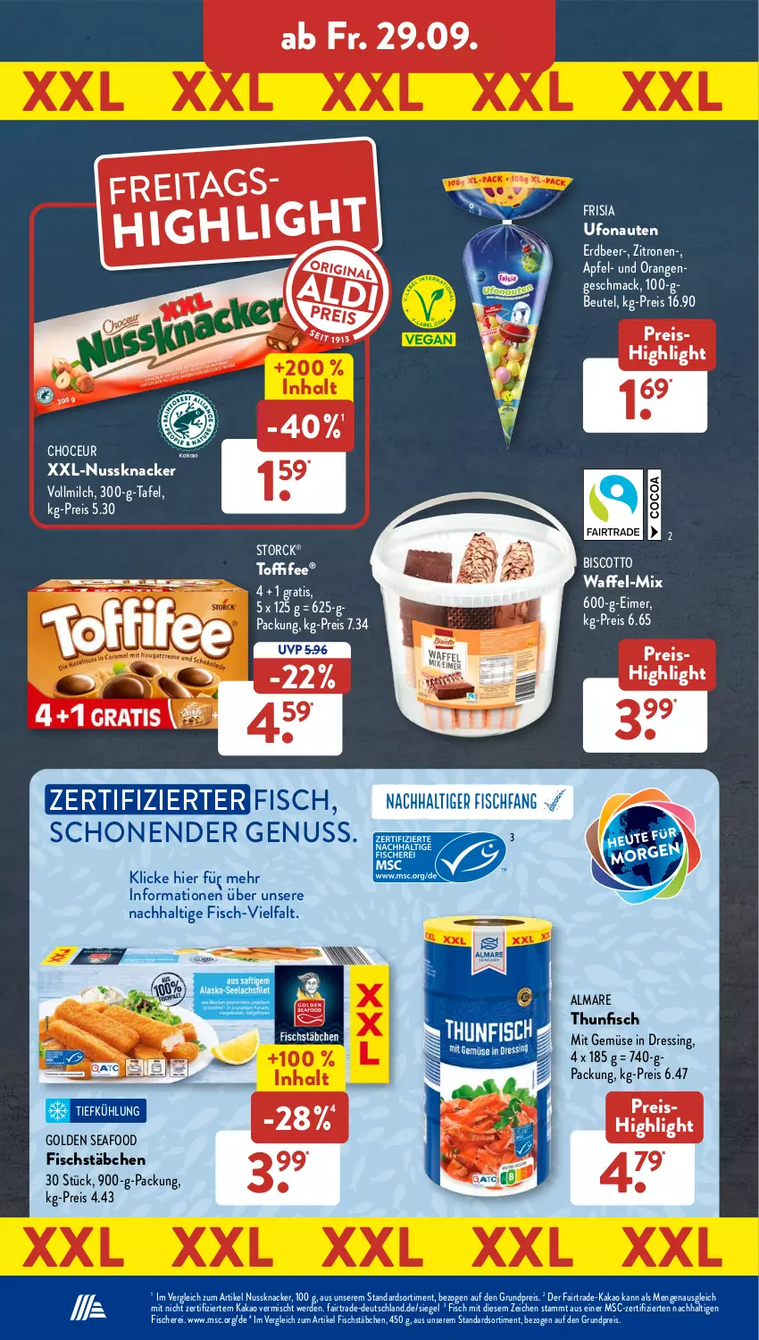 Aktueller Prospekt AldiSud - NÄCHSTE WOCHE - von 25.09 bis 30.09.2023 - strona 37 - produkty: almare, apfel, beutel, biscotto, dressing, eimer, eis, erde, fisch, fische, Fischer, fischstäbchen, kakao, knacker, mac, milch, mit gemüse, nuss, Nussknacker, orange, orangen, reis, Schere, storck, thunfisch, Ti, toffifee, vollmilch, zitrone, zitronen