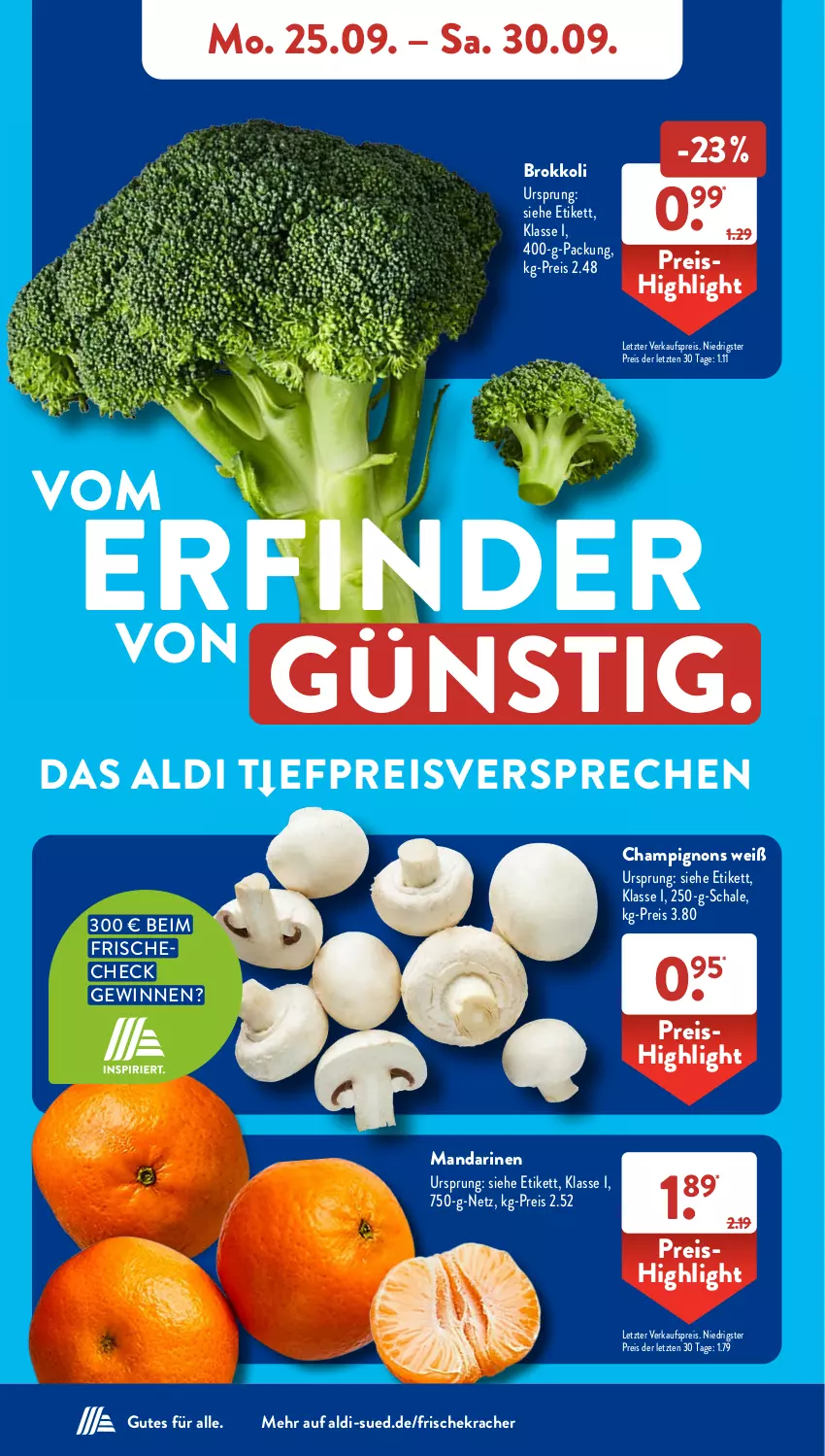 Aktueller Prospekt AldiSud - NÄCHSTE WOCHE - von 25.09 bis 30.09.2023 - strona 4 - produkty: aldi, brokkoli, champignon, champignons, eis, kracher, mandarine, mandarinen, reis, Schal, Schale, Ti, ZTE