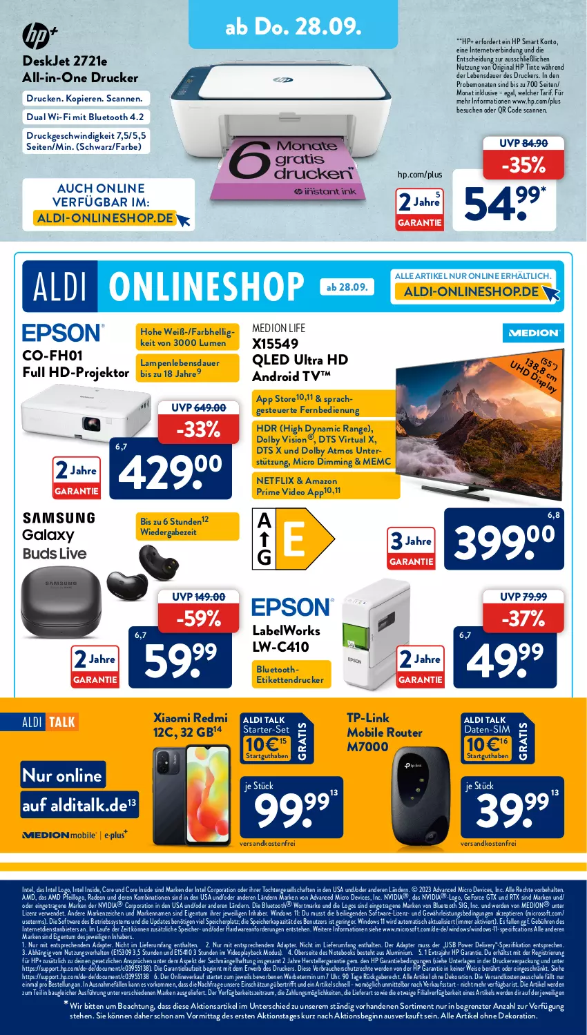 Aktueller Prospekt AldiSud - NÄCHSTE WOCHE - von 25.09 bis 30.09.2023 - strona 47 - produkty: adapter, aldi, aldi talk, alle artikel ohne dekoration, Android TV, auer, auto, Bau, Betriebssystem, Cif, dekoration, deo, drucker, eis, elle, erde, fernbedienung, geforce, gin, gtx, hardware, HP, Intel, Kette, Lampe, Liege, medion, ndk, netflix, notebook, notebooks, nvidia, Projektor, qled, radeon, Rauch, ring, Router, rtx, rum, rwe, sac, Schal, Schale, sim, Software, Spezi, teller, Ti, Tiere, tisch, TP-Link, uhr, usb, versandkostenfrei, ZTE