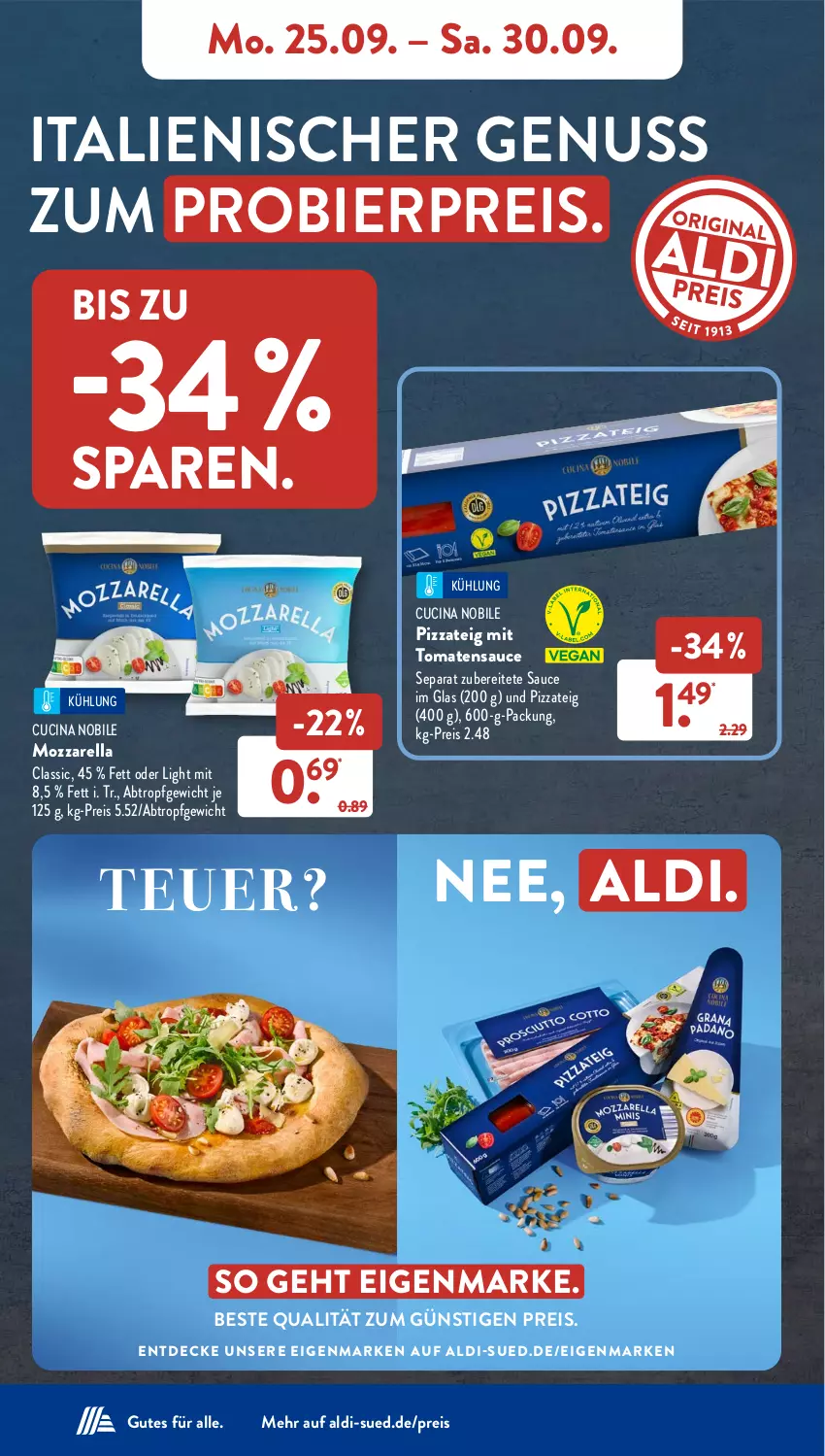 Aktueller Prospekt AldiSud - NÄCHSTE WOCHE - von 25.09 bis 30.09.2023 - strona 8 - produkty: aldi, bier, cin, decke, eis, mozzarella, nuss, pizza, Pizzateig, reis, rel, sauce, Ti, tomate, tomaten, tomatensauce