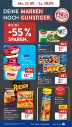 Gazetka promocyjna AldiSud - NÄCHSTE WOCHE - Gazetka - ważna od 30.09 do 30.09.2023 - strona 7 - produkty: aldi, backfisch, Becher, caramel, de beukelaer, dessert, ehrmann, Ehrmann Grand Dessert, eis, ente, fisch, fische, Fischer, gin, iglo, reis, Schere, spinat, storck, Ti