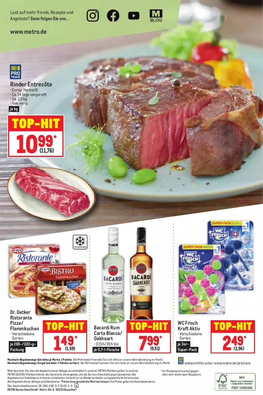 Aktueller Prospekt Metro - Food - von 27.01 bis 02.02.2022 - strona 20 - produkty: abholpreise, angebot, angebote, bacardi, bacardi rum, Dr. Oetker, eis, entrecôte, flammkuchen, flasche, getränk, getränke, ilag, kraft, kuchen, lamm, LG, Metro, metro gastro, oakheart, Palette, pizza, preisvorteil, Rauch, regal, reis, rezept, rezepte, rind, rinder, ristorante, ristorante pizza, rum, rwe, Ti, top-hit, wc frisch, WC Frisch Kraft Aktiv