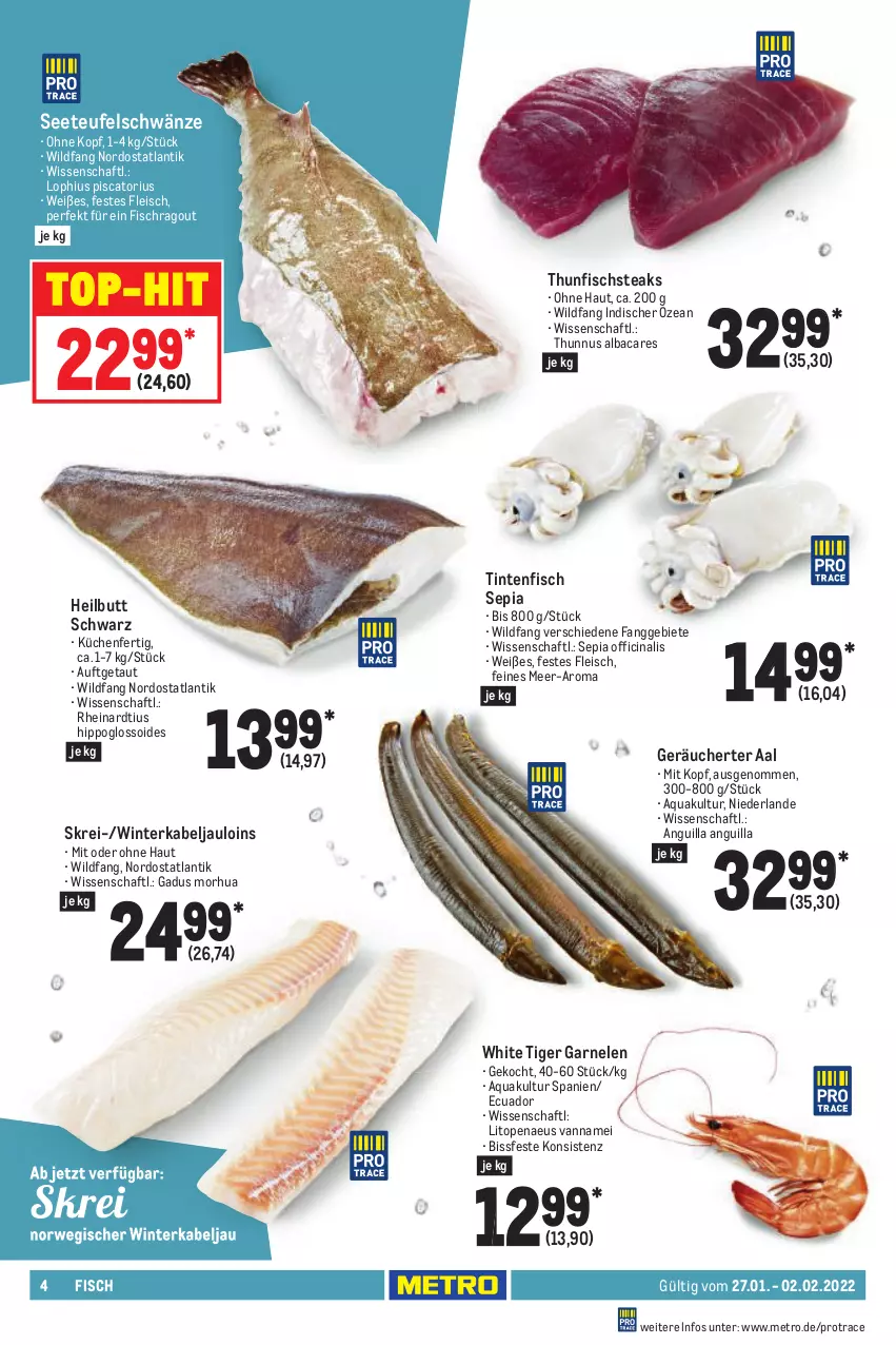 Aktueller Prospekt Metro - Food - von 27.01 bis 02.02.2022 - strona 4 - produkty: aqua, cin, eis, fisch, fleisch, garnelen, hipp, küche, Küchen, Metro, Ragout, steak, steaks, thunfisch, Ti, top-hit, Wild