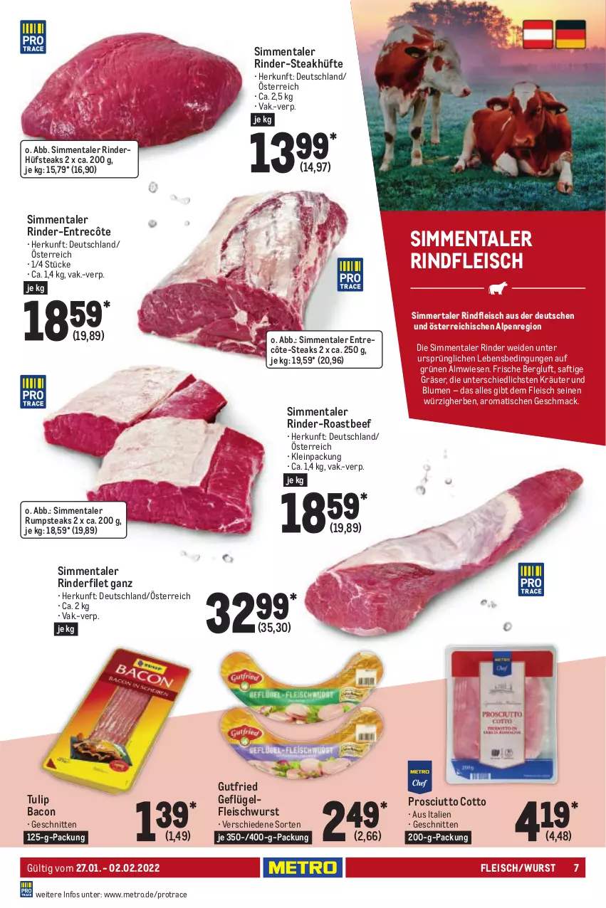 Aktueller Prospekt Metro - Food - von 27.01 bis 02.02.2022 - strona 7 - produkty: bacon, beef, blume, blumen, eis, entrecôte, filet, fleisch, fleischwurst, Geflügel, gutfried, kräuter, mac, Metro, prosciutto, prosciutto cotto, rind, rinder, rinderfilet, rindfleisch, roastbeef, rum, rumpsteak, saft, schnitten, sim, steak, steakhüfte, steaks, Ti, tisch, tulip, wurst