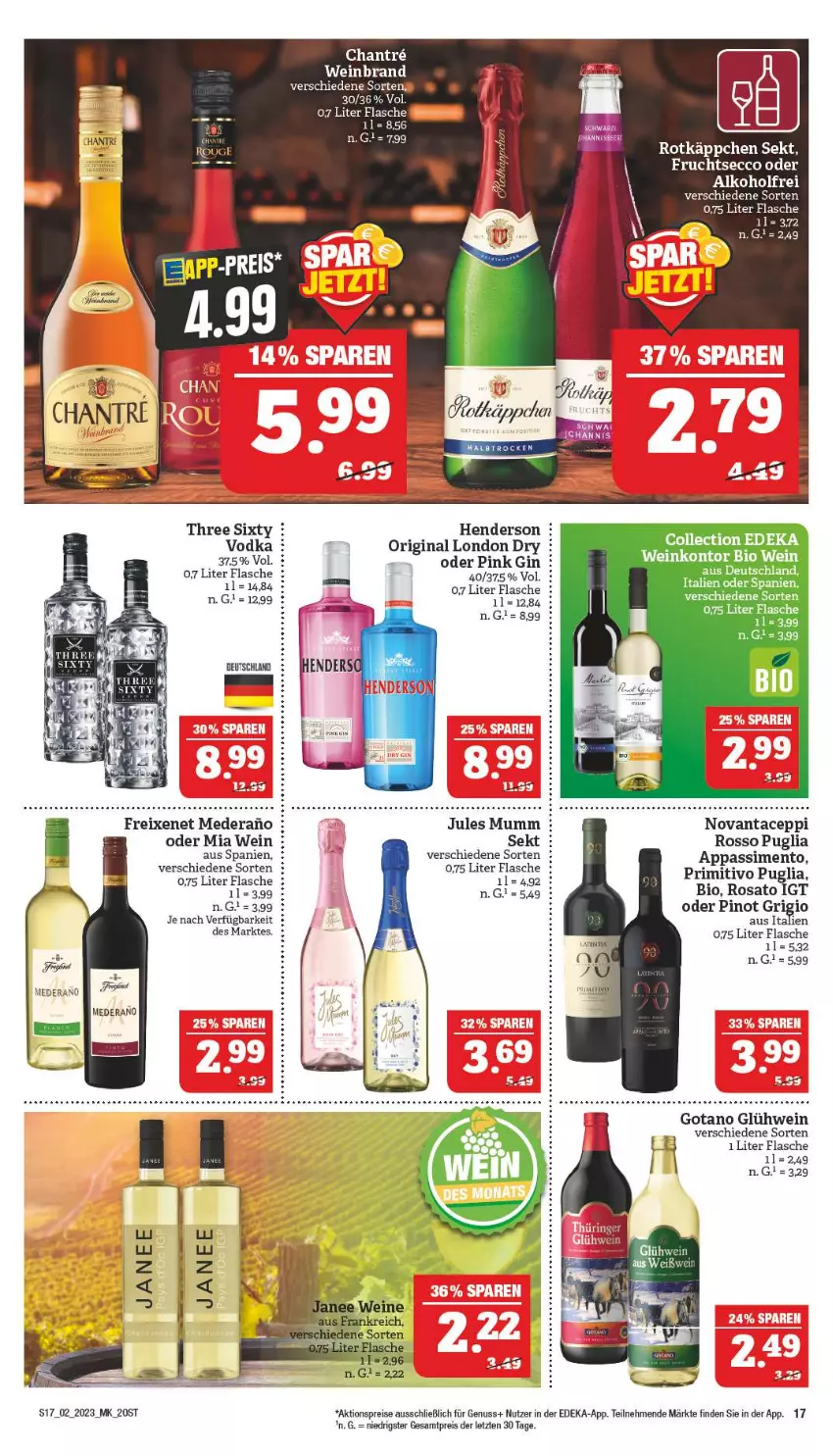 Aktueller Prospekt Marktkauf - Prospekt - von 08.01 bis 14.01.2023 - strona 17 - produkty: aktionspreis, bio, deka, ecco, eis, enders, flasche, freixenet, frucht, fruchtsecco, gin, Glühwein, jules mumm, london dry, mumm, nuss, Pinot, pinot grigio, reis, rosato, rotkäppchen, sekt, sim, Three Sixty, Ti, vodka, wein, weinbrand, ZTE