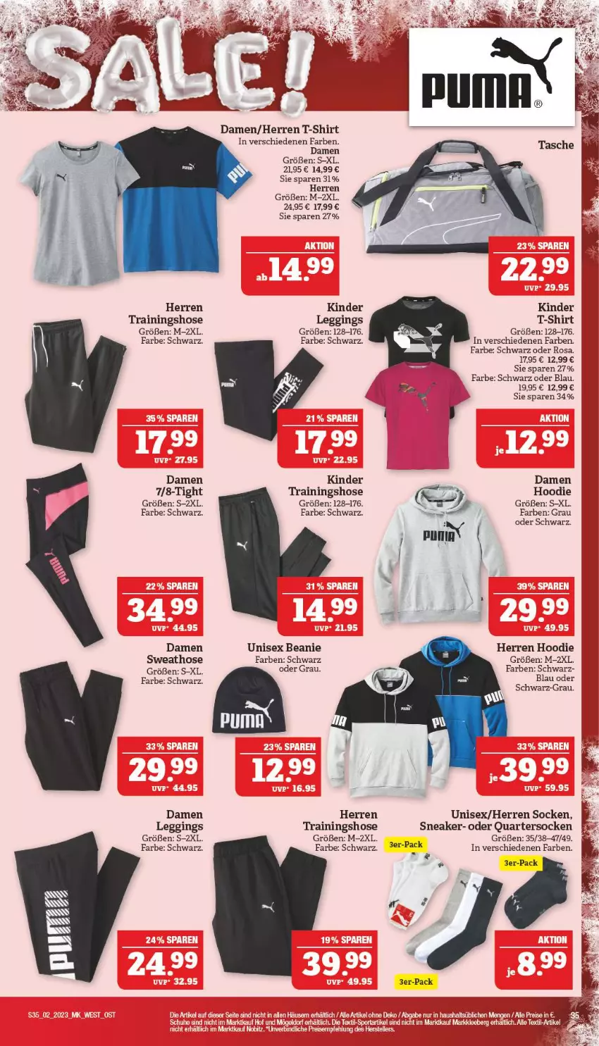 Aktueller Prospekt Marktkauf - Prospekt - von 08.01 bis 14.01.2023 - strona 35 - produkty: Beanie, gin, hose, Kinder, leggings, shirt, sneaker, socken, Sweathose, T-Shirt, Ti, Trainingshose