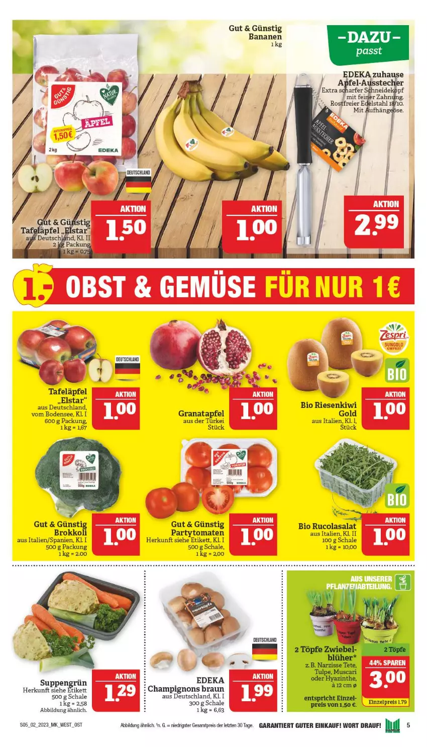 Aktueller Prospekt Marktkauf - Prospekt - von 08.01 bis 14.01.2023 - strona 5 - produkty: apfel, banane, bananen, bio, braun, champignon, champignons, champignons braun, cola, deka, eis, grana, granatapfel, kiwi, Rana, reis, rucola, salat, Schal, Schale, suppe, suppen, tafeläpfel, tee, Ti, tomate, tomaten, ZTE