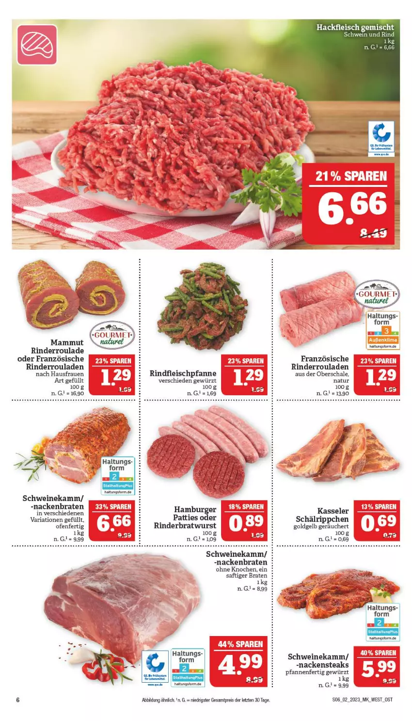 Aktueller Prospekt Marktkauf - Prospekt - von 08.01 bis 14.01.2023 - strona 6 - produkty: braten, bratwurst, burger, eis, fleisch, gewürz, hackfleisch, hackfleisch gemischt, hamburger, HP, kasseler, Nackensteak, nackensteaks, natur, Ofen, pfanne, pfannen, reis, Ria, rind, rinder, Rinderbratwurst, Rinderroulade, rinderrouladen, rindfleisch, rouladen, saft, sana, Schal, Schale, schwein, schweine, steak, steaks, tee, telefon, Ti, wein, weine, wurst, ZTE