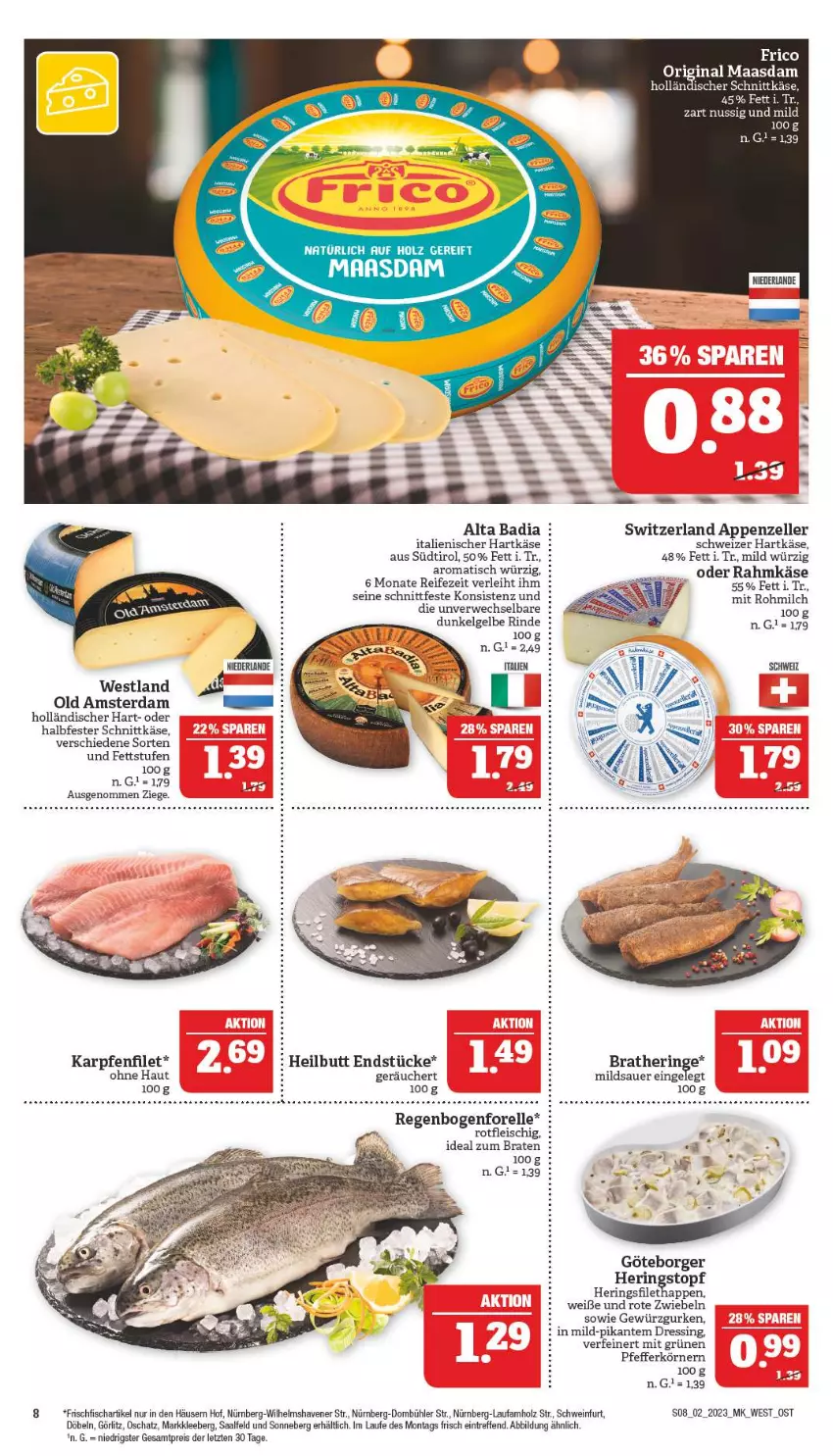 Aktueller Prospekt Marktkauf - Prospekt - von 08.01 bis 14.01.2023 - strona 8 - produkty: appenzeller, auer, Bad, braten, Bratheringe, dressing, eis, elle, filet, fisch, fleisch, forelle, frischfisch, gewürz, Gewürzgurke, gewürzgurken, gin, gurke, gurken, halbfester schnittkäse, hartkäse, hering, Herings, holländischer schnittkäse, Holz, ideal zum braten, italienischer hartkäse, Käse, LG, Maasdam, mars, milch, nuss, Old Amsterdam, pfeffer, reis, rel, rind, ring, Rote Zwiebel, rwe, schnittkäse, schwein, schweizer hartkäse, Ti, tisch, topf, wein, ZTE, zwiebel, zwiebeln