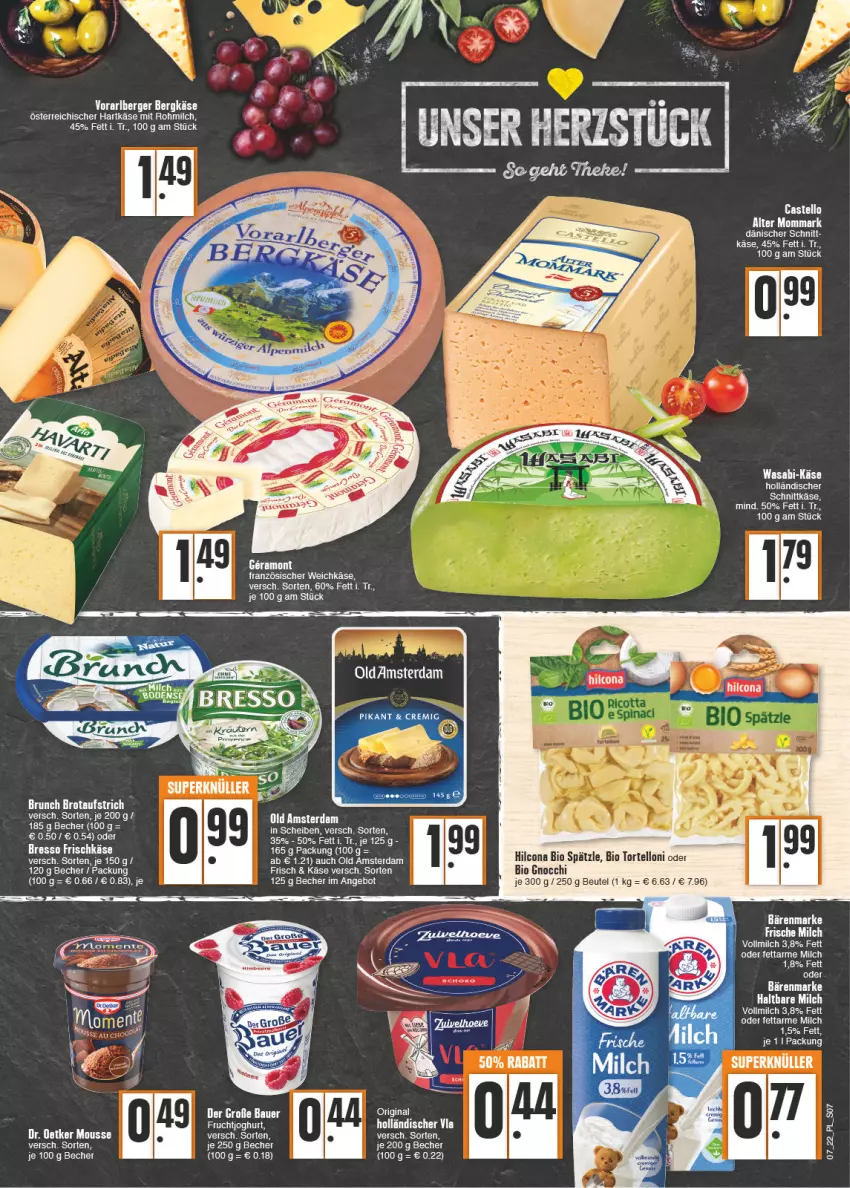 Aktueller Prospekt E Center - Angebote der Woche - von 14.02 bis 19.02.2022 - strona 7 - produkty: angebot, aufstrich, bärenmarke, Becher, Berger, Bergkäse, beutel, bio, brot, brotaufstrich, eis, französischer weichkäse, frucht, fruchtjoghurt, gin, gnocchi, haltbare milch, hartkäse, hilcona, HP, joghur, joghurt, Käse, milch, tee, torte, tortelloni, vollmilch, wasa, weichkäse