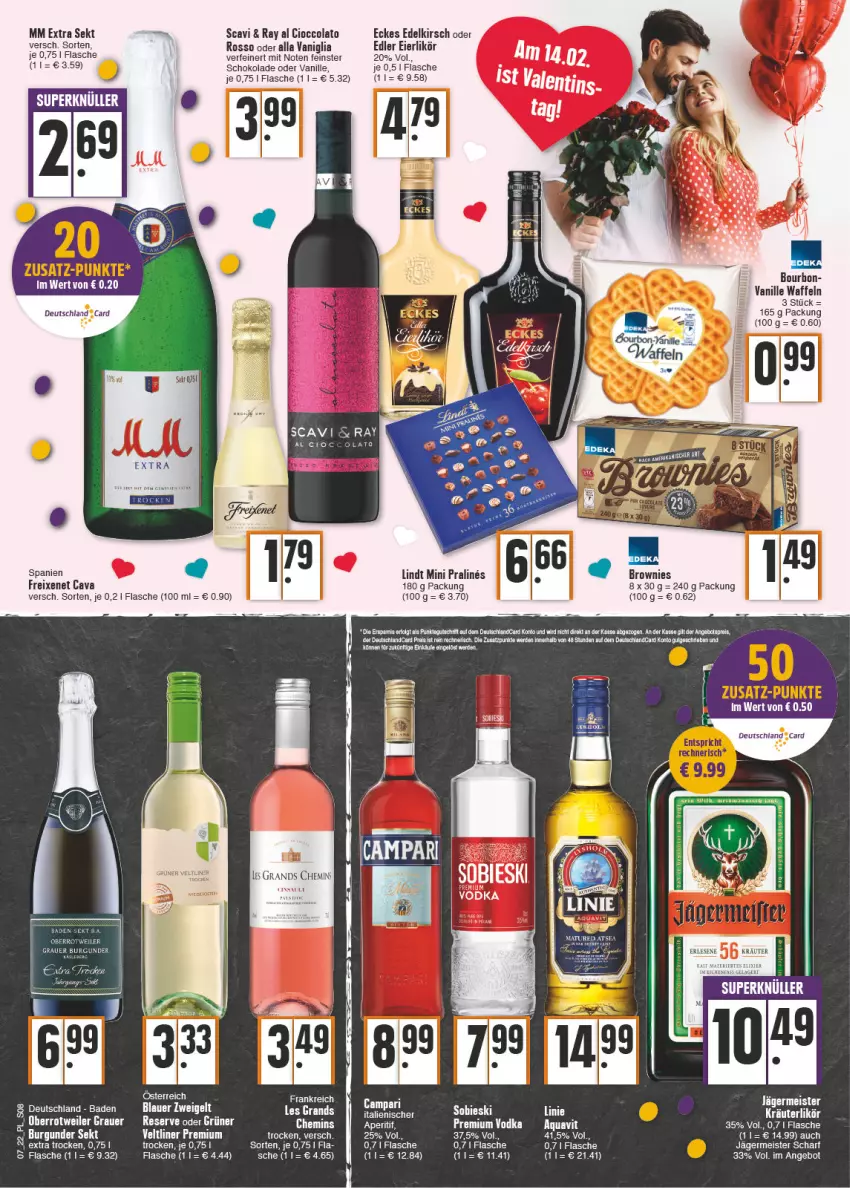 Aktueller Prospekt E Center - Angebote der Woche - von 14.02 bis 19.02.2022 - strona 8 - produkty: angebot, aperitif, aqua, aquavit, auer, Bad, bourbon, brownie, brownies, burgunder, Cava, cola, eier, eierlikör, eis, flasche, freixenet, Germ, grauer burgunder, jägermeister, kirsch, LG, likör, lindt, Meister, mm extra, reis, schoko, schokolade, sekt, Ti, vanille, waffeln