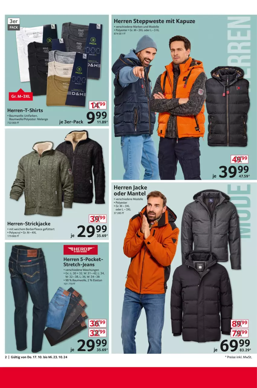 Aktueller Prospekt Selgros - Non Food - von 17.10 bis 23.10.2024 - strona 2 - produkty: Bau, baumwolle, dell, eis, Elan, elle, herren-t-shirt, Jacke, jeans, Mantel, Mode, reis, shirt, shirts, Strickjacke, T-Shirt, Ti, Weste, wolle