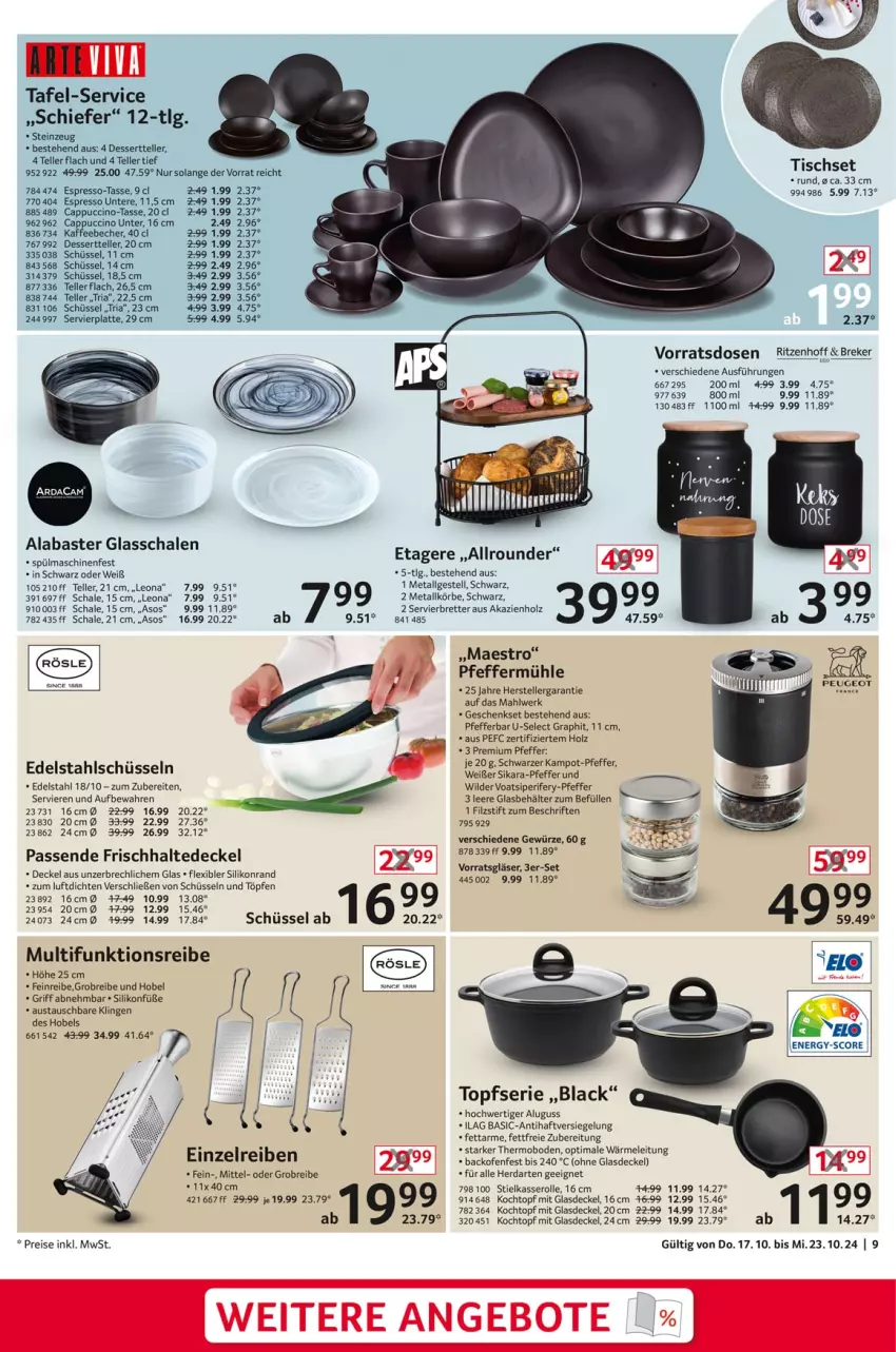 Aktueller Prospekt Selgros - Non Food - von 17.10 bis 23.10.2024 - strona 9 - produkty: aust, backofen, Becher, Behälter, Brei, Cap, cappuccino, cin, decke, Deckel, dessert, Dessertteller, edelstahl, eis, elle, espresso, Etagere, geschenkset, gewürz, Glasdeckel, Gläser, herdarten, Holz, ilag, kaffee, kaffeebecher, Kochtopf, lack, latte, LG, Ofen, pfeffer, Pfeffermühle, reis, Ria, Schal, Schale, schüssel, spülmaschinen, stielkasserolle, tasse, teller, Ti, tisch, Tischset, topf, Wild