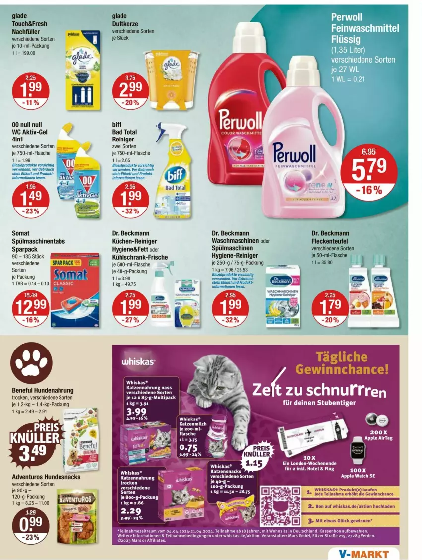 Aktueller Prospekt Vmarkt - Prospekte - von 04.04 bis 10.04.2024 - strona 13 - produkty: adventuros, Bad, biff, cin, dell, Dr. Beckmann, Duftkerze, ente, erde, flasche, Glade, hundenahrung, hundesnack, hundesnacks, hygiene-reiniger, kerze, küche, Küchen, kühlschrank, mars, reiniger, Schrank, snack, snacks, somat, spülmaschinen, spülmaschinentabs, stube, Ti, waschmaschine, waschmaschinen, whiskas