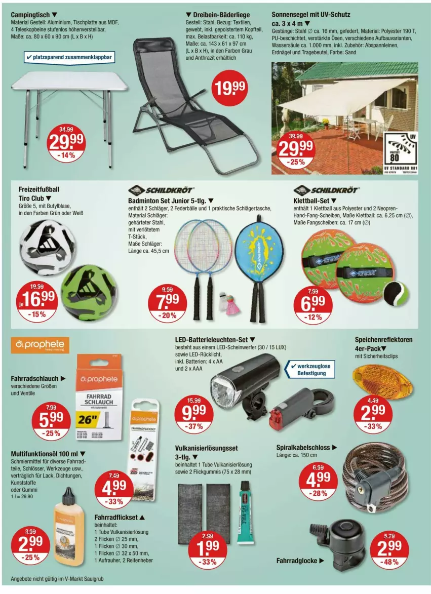 Aktueller Prospekt Vmarkt - Prospekte - von 04.04 bis 10.04.2024 - strona 22 - produkty: angebot, angebote, Bad, ball, batterie, batterien, Bau, beutel, Campingtisch, Fahrrad, Fußball, HP, lack, latte, leine, Leuchte, leuchten, LG, Liege, mint, prophete, reifen, Ria, rücklicht, schlauch, sonnensegel, Tasche, Teleskop, Ti, tisch, tischplatte, uv-schutz, wasser, werkzeug, werkzeuge