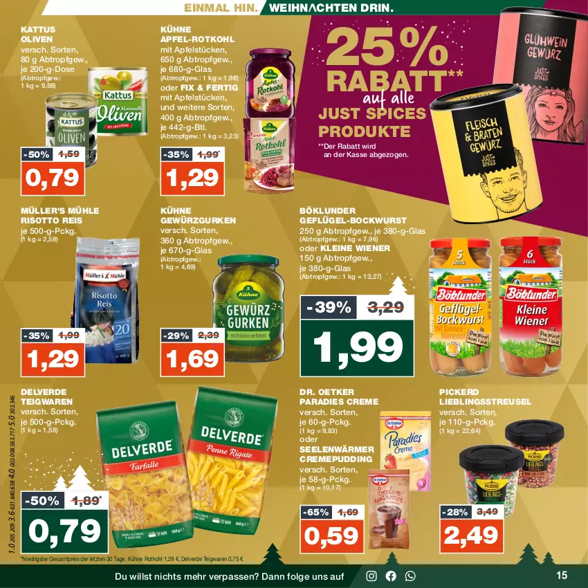 Aktueller Prospekt Real - von 11.12 bis 16.12.2023 - strona 15 - produkty: apfel, bockwurst, böklunder, creme, Dr. Oetker, eis, erde, Geflügel, gewürz, Gewürzgurke, gewürzgurken, gurke, gurken, Kühne, leine, LG, Müller, olive, oliven, Paradies Creme, pudding, reis, risotto, rotkohl, teigwaren, Ti, weihnachten, wiener, wurst, ZTE