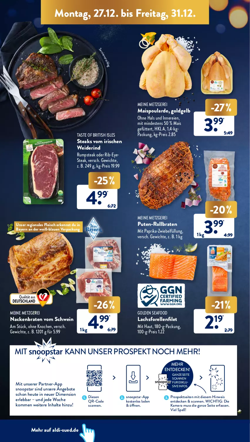 Aktueller Prospekt AldiSud - ALDI Aktuell - von 27.12 bis 31.12.2021 - strona 8 - produkty: aldi, angebot, angebote, braten, decke, eis, elle, filet, fleisch, forelle, Heu, kamera, lachs, mais, mit paprika, paprika, pute, reis, rel, rind, rollbraten, rum, rumpsteak, schwein, steak, steaks, Ti, wein, zwiebel