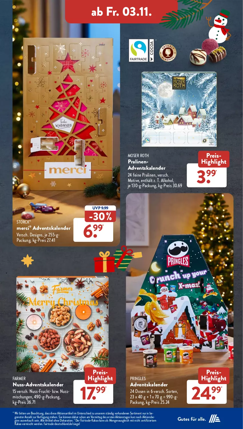 Aktueller Prospekt AldiSud - NÄCHSTE WOCHE - von 30.10 bis 04.11.2023 - strona 36 - produkty: Adventskalender, alkohol, alle artikel ohne dekoration, dekoration, eis, erde, frucht, gin, kakao, merci, moser, Moser Roth, nuss, pralinen, pringles, reis, ring, storck, Ti, ZTE