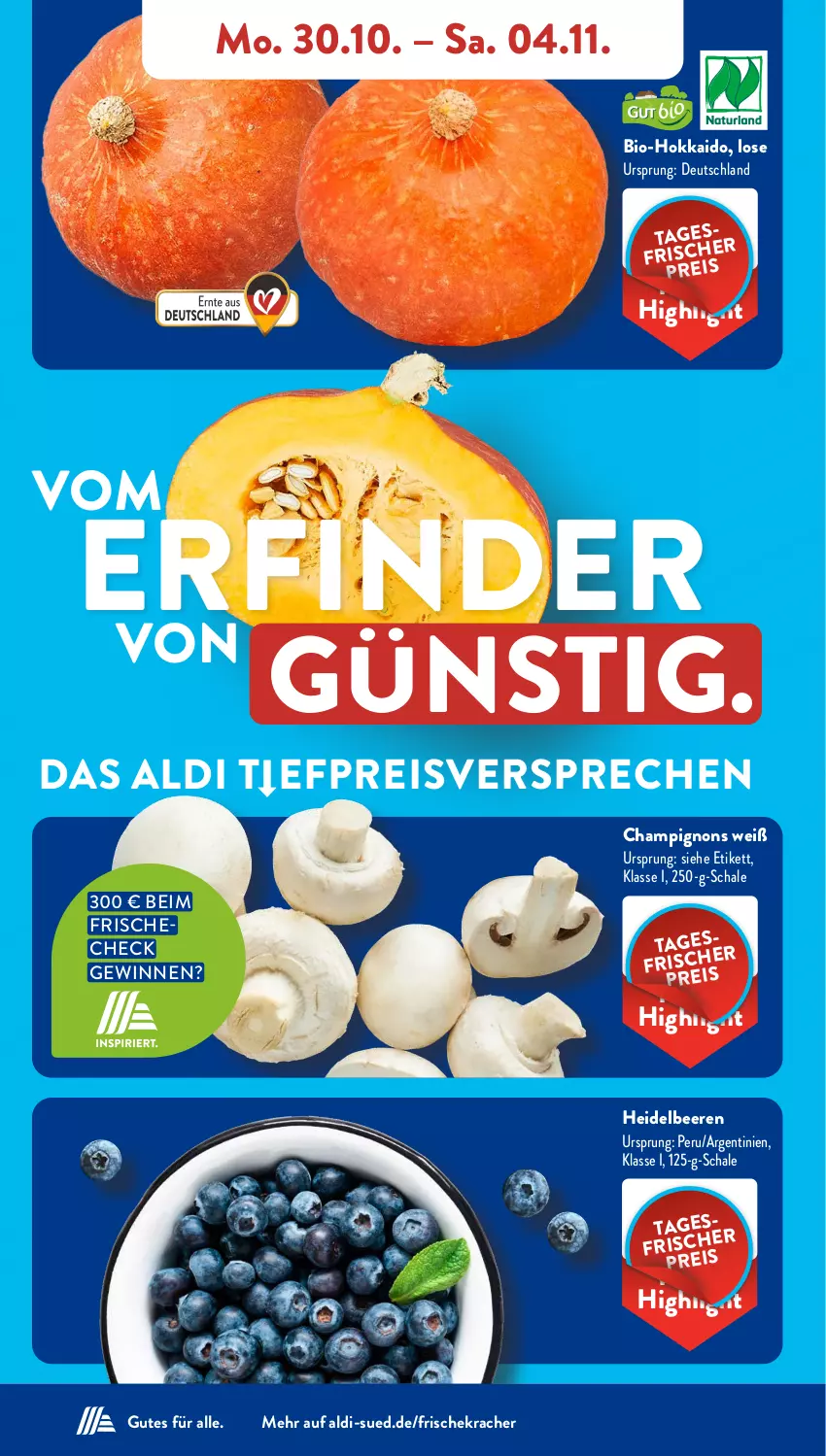 Aktueller Prospekt AldiSud - NÄCHSTE WOCHE - von 30.10 bis 04.11.2023 - strona 4 - produkty: aldi, beere, beeren, bio, champignon, champignons, eis, heidelbeere, heidelbeeren, kracher, reis, Schal, Schale, Ti