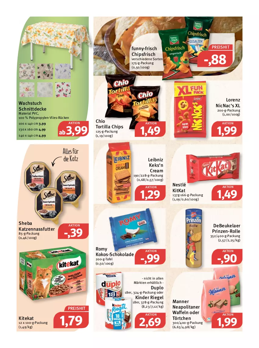 Aktueller Prospekt Feneberg - Prospekte - von 27.01 bis 29.01.2022 - strona 18 - produkty: chips, chipsfrisch, debeukelaer, decke, duplo, eis, funny-frisch, keks, Kinder, kinder riegel, kitekat, kitkat, kokos, leibniz, lorenz, Manner, nassfutter, nestlé, reis, Ria, riegel, schoko, schokolade, sheba, Ti, Törtchen, tortilla, Tortilla Chips, tuc, wachstuch, waffeln