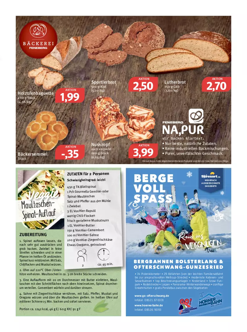 Aktueller Prospekt Feneberg - Prospekte - von 27.01 bis 29.01.2022 - strona 5 - produkty: backmischung, Backmischungen, baguette, blattspinat, Brei, brot, butter, camembert, chili, elle, frischkäse, garnier, Holz, Käse, Kinder, mac, maultaschen, messer, Mode, Muskatnuss, nuss, Ofen, pfanne, pfeffer, rama, rapsöl, reifen, rum, rwe, sahne, salz, Semmel, sessel, spinat, Sport, Tasche, taschen, Ti, würfel, ziegenfrischkäse, zwiebel