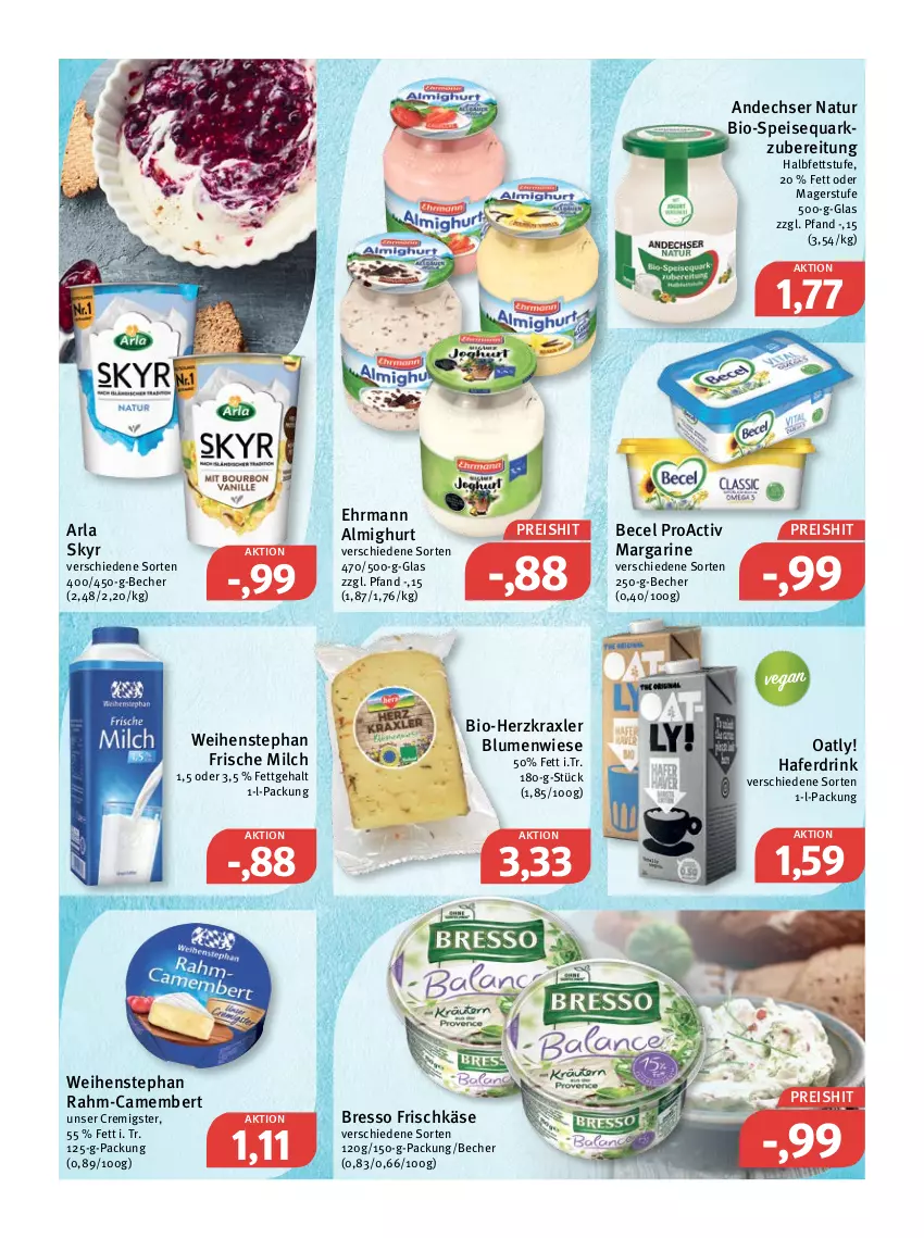 Aktueller Prospekt Feneberg - Prospekte - von 27.01 bis 29.01.2022 - strona 8 - produkty: almighur, almighurt, andechser natur, arla, arla skyr, becel, Becher, bio, blume, blumen, bresso, camembert, drink, ehrmann, ehrmann almighurt, eis, frische milch, frischkäse, hafer, Haferdrink, Käse, margarine, milch, natur, quark, reis, Skyr, speisequark, Ti, weihenstephan