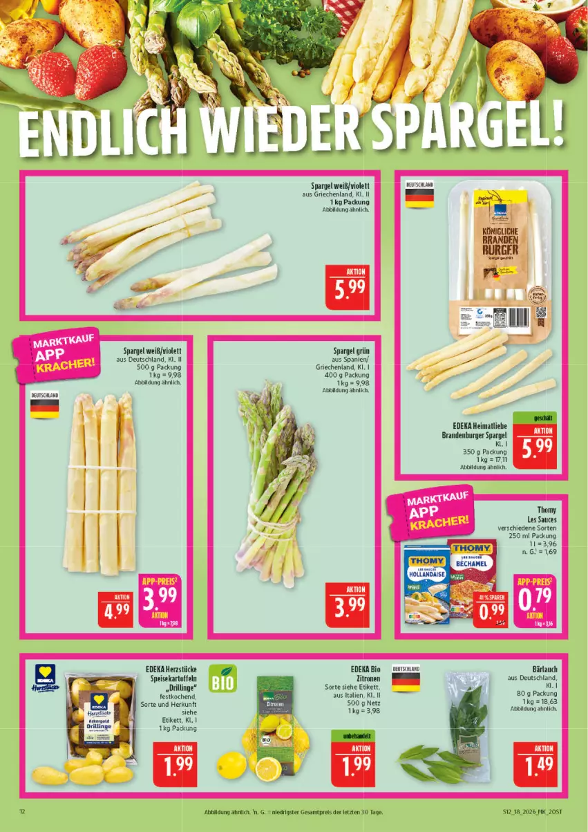 Aktueller Prospekt Marktkauf - Prospekt - von 26.04 bis 02.05.2026 - strona 12 - produkty: bio, burger, deka, edeka bio, eis, kartoffel, kartoffeln, pril, reis, sauce, spargel, spargel grün, speisekartoffeln, thomy, thomy les sauces, Ti, zitrone, zitronen, ZTE