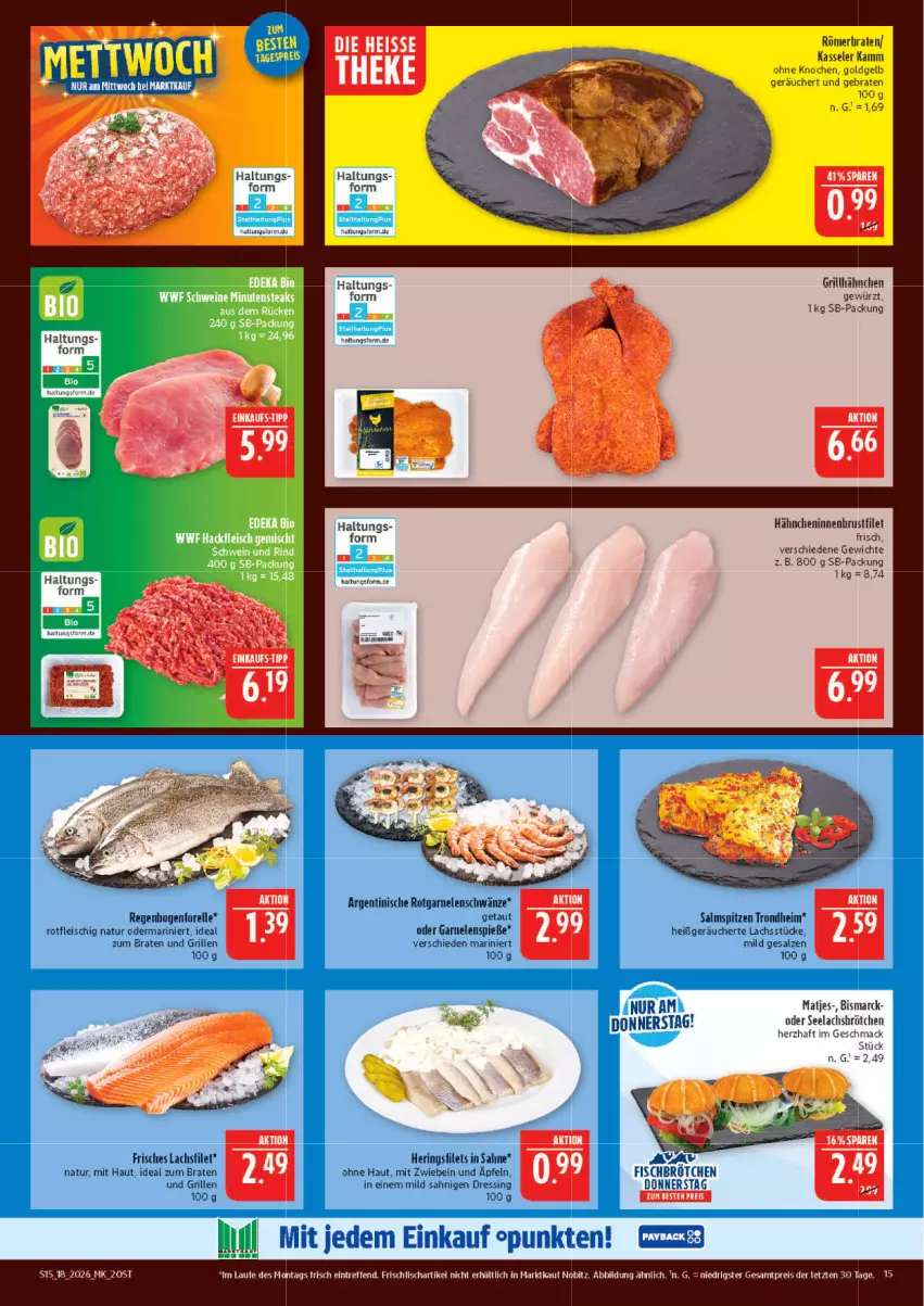 Aktueller Prospekt Marktkauf - Prospekt - von 26.04 bis 02.05.2026 - strona 15 - produkty: bismarck, braten, brot, dressing, eis, elle, filet, filets, fisch, fleisch, frischfisch, garnelen, gewürz, grill, grillhähnchen, hering, Herings, heringsfilets, ideal zum braten, kasseler, lachs, lachsfilet, mac, matjes, mit zwiebeln, natur, reis, rel, ring, sahne, salz, Ti, ZTE, zwiebel, zwiebeln